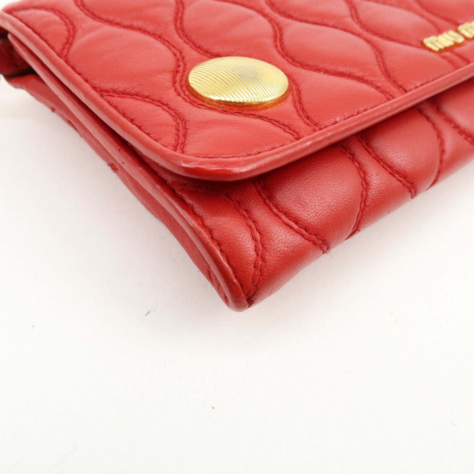 MIU MIU Nappa Leather Chain Long Wallet Shoulder Bag Red