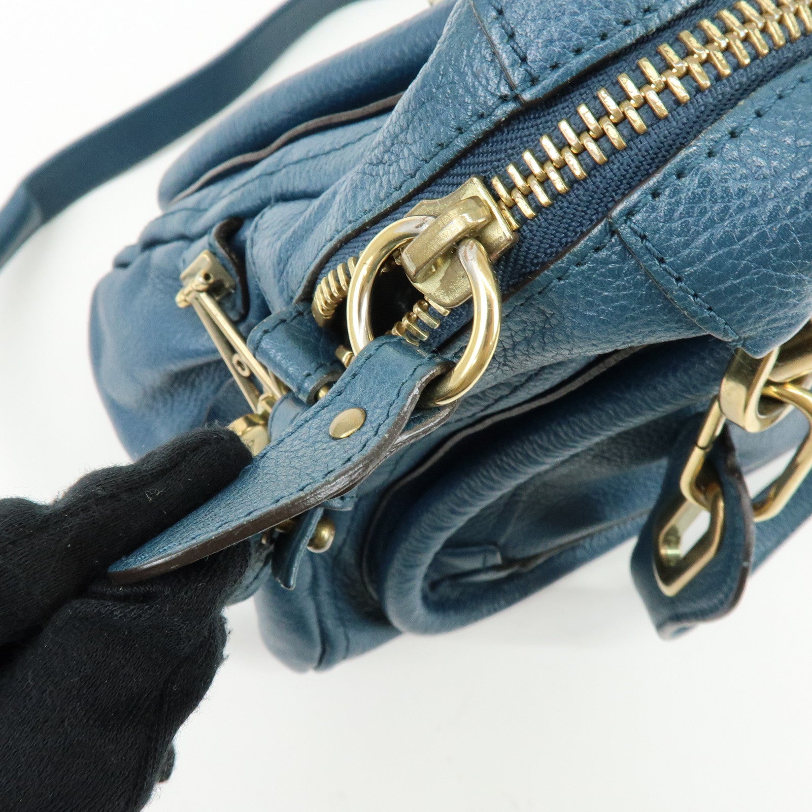 Chloe Paraty Leather 2Way Bag Hand Bag Shoulder Bag Blue