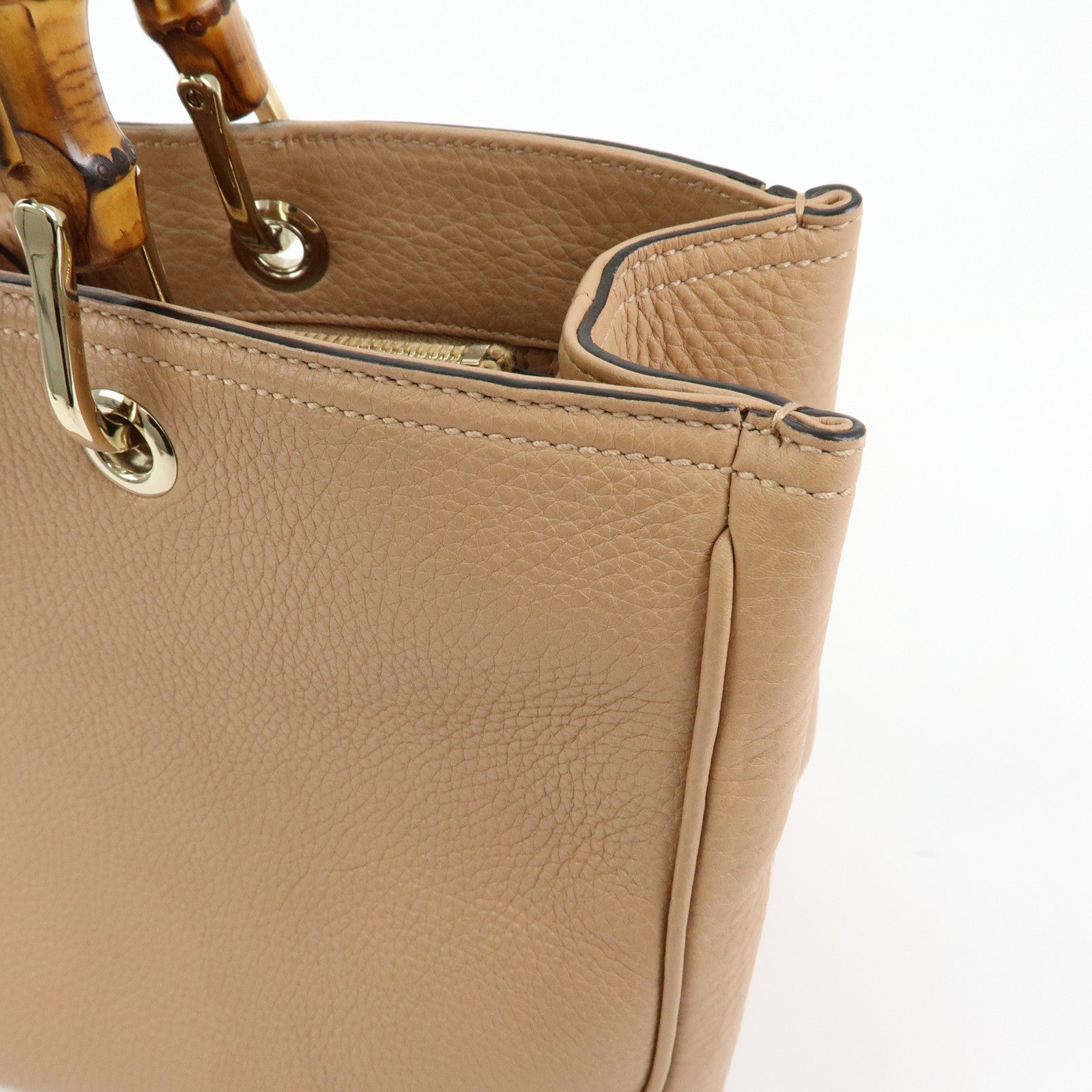 GUCCI Bamboo Shopper Medium Leather 2WAY Tote Bag Pink Beige 323660