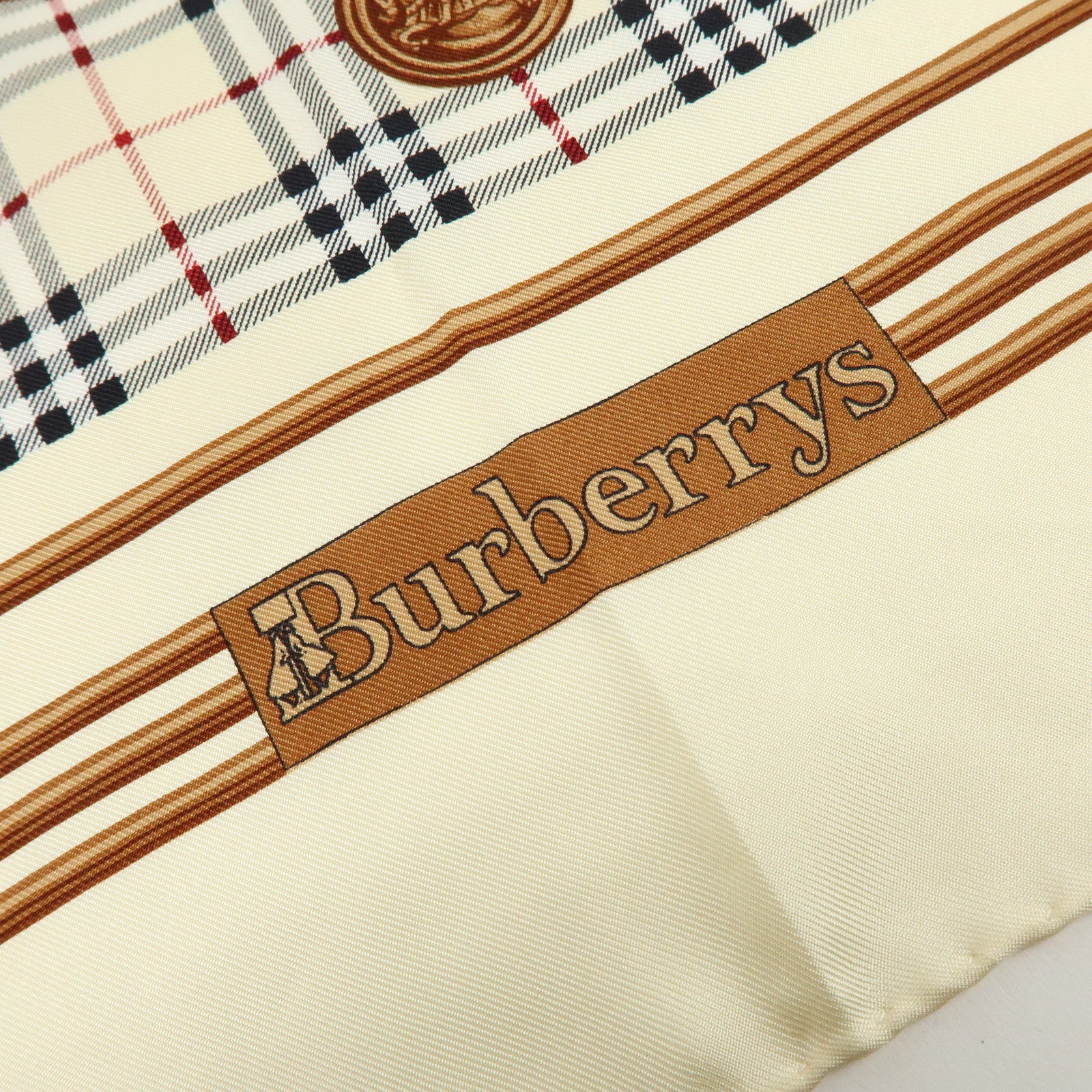 BURBERRY Nova Plaid Silk 100% Scarf Coin Motif Beige Brown