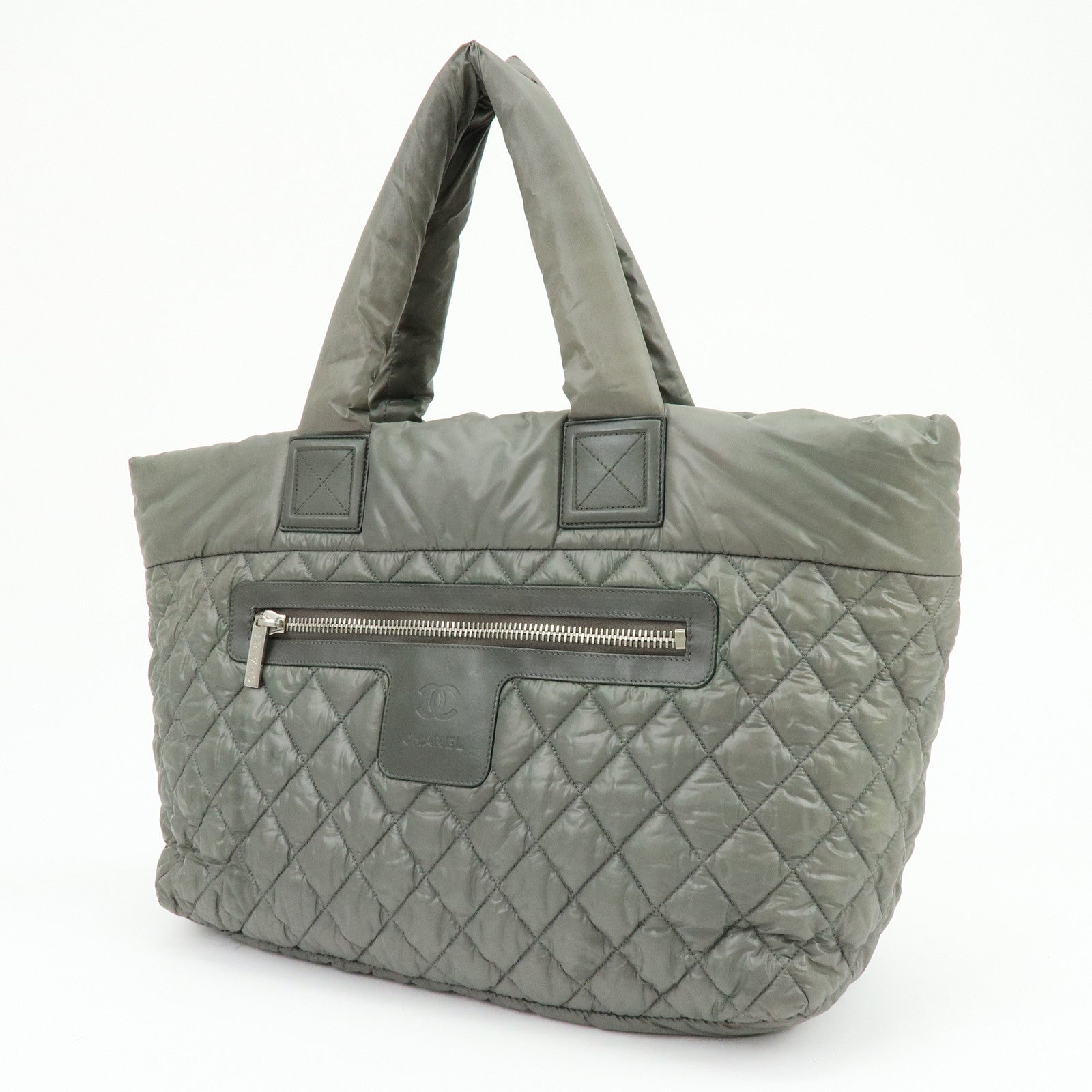 Chanel Nylon Leather Coco Cocoon Medium Tote Bag Khaki A48611