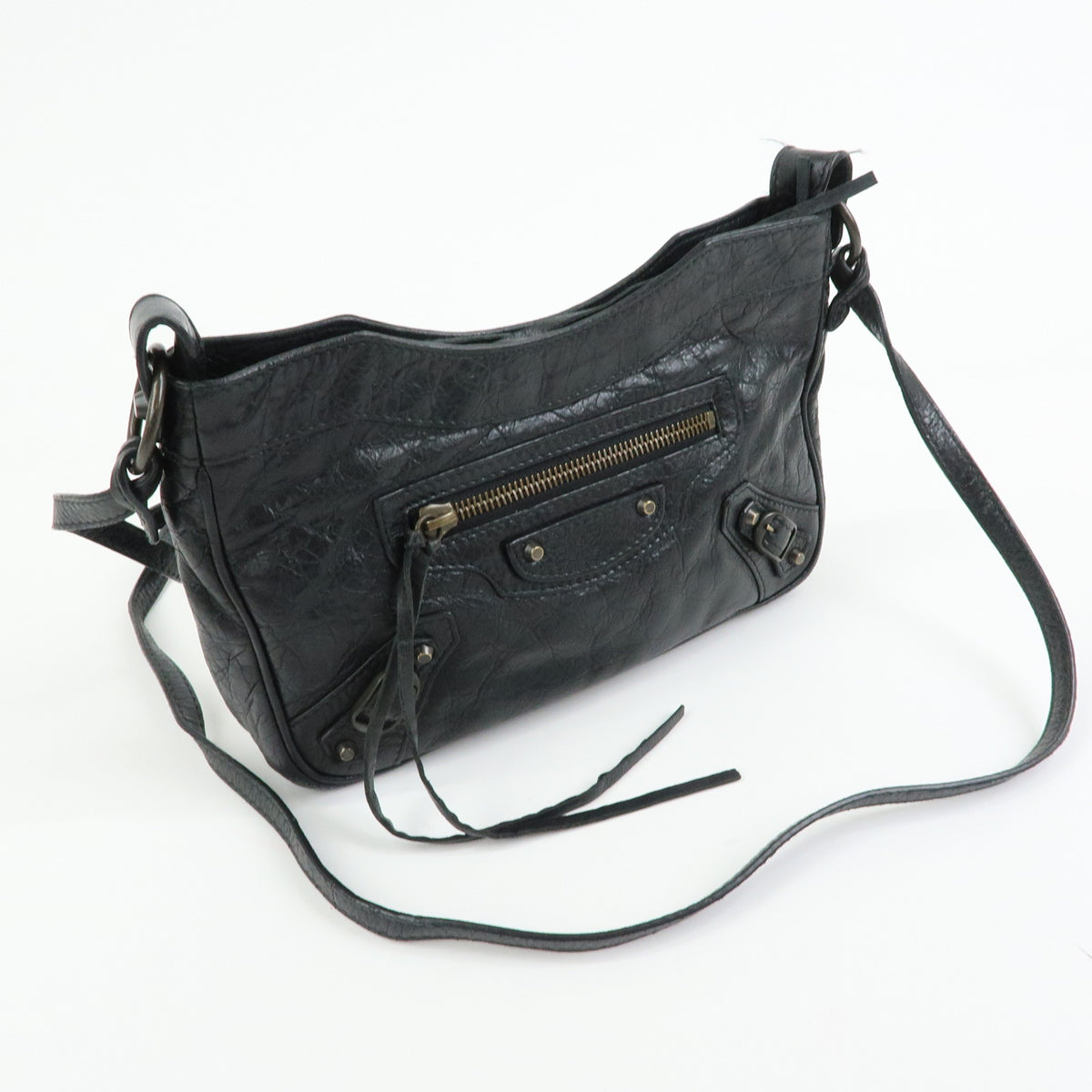 BALENCIAGA  Classic The Hip Leather Shoulder Crossbody Bag Black242803