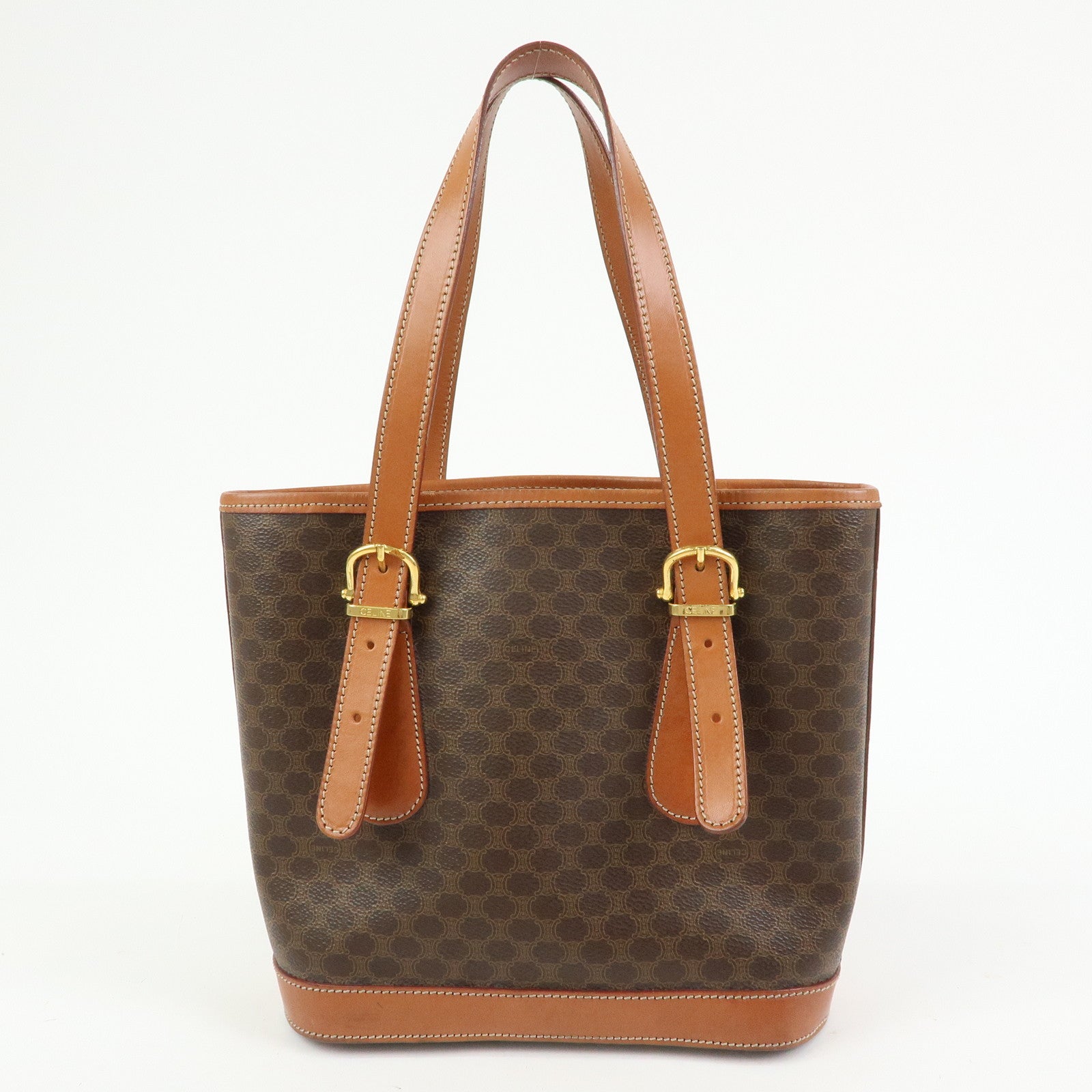 CELINE Macadam PVC Leather Tote Bag Hand Bag Shoulder Bag Brown