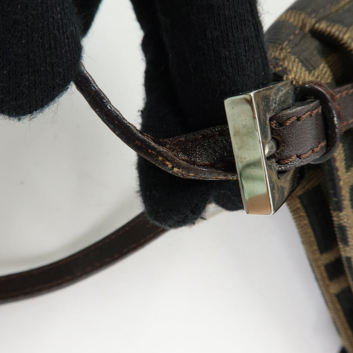 FENDI Zucca Canvas Leather Shoulder Bag Hand Bag Brown Black 26728