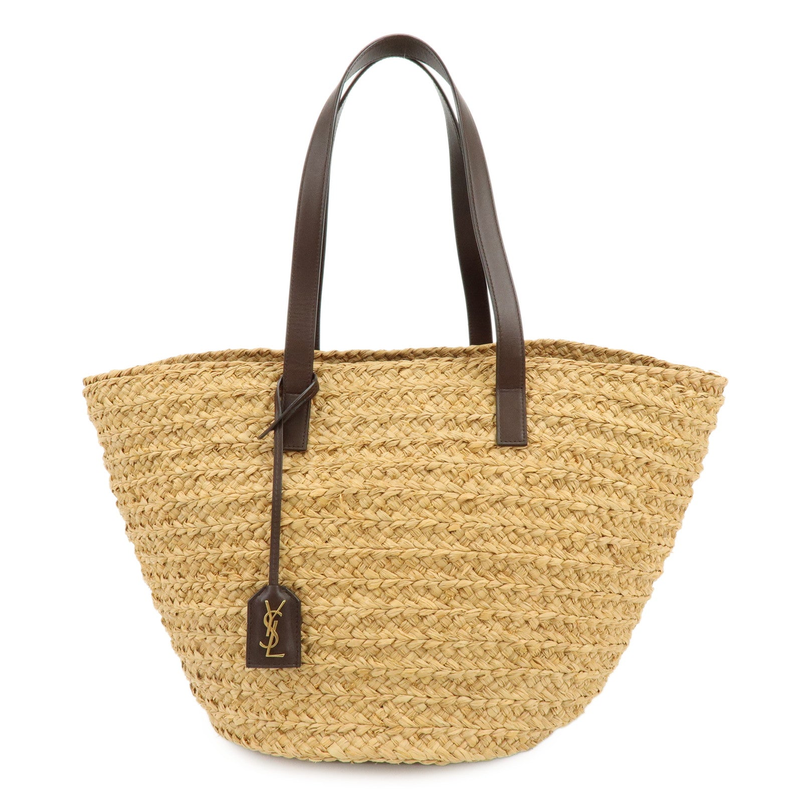 SAINT LAURENT PARIS Raffia Leather Panier Tote Bag Natural 579521