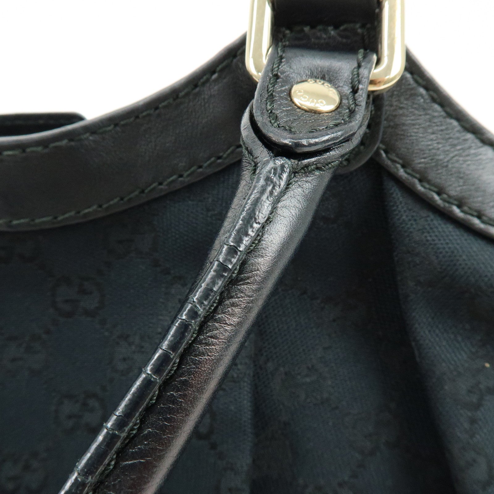 GUCCI Sukey GG Canvas Leather Tote Bag Hand Bag Black 211944