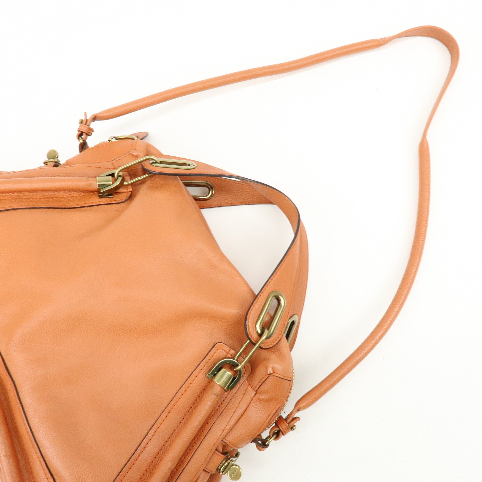 Chloe Paraty Leather 2Way Bag Shoulder Bag Hand Bag Orange