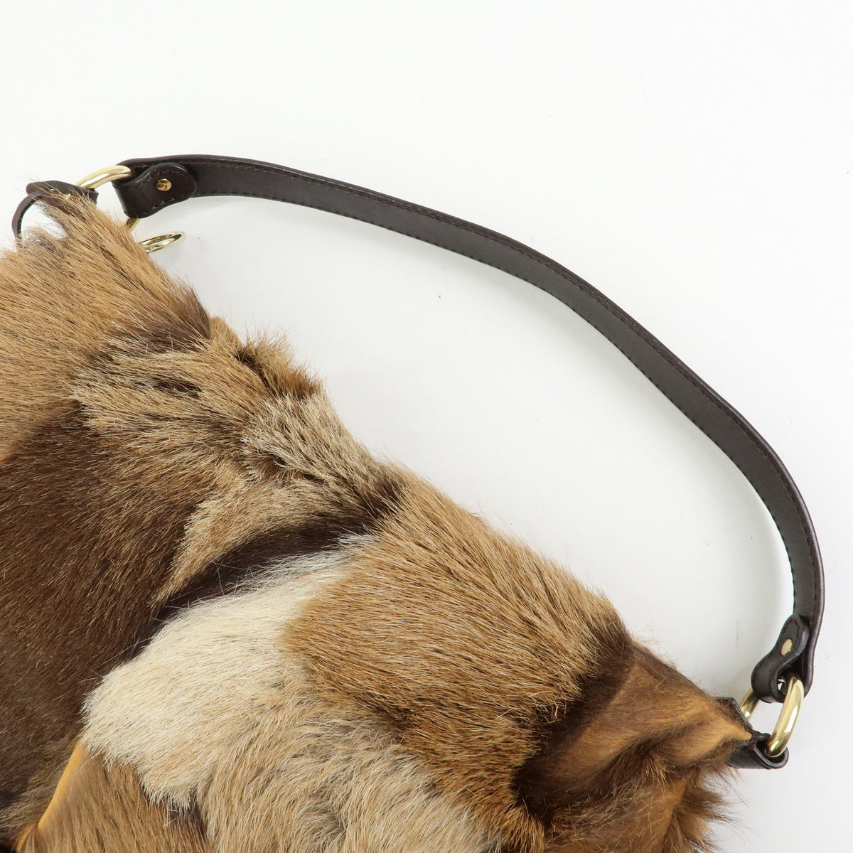 FENDI Fur Leather Shoulder Bag Hand Bag Brown 8BR349