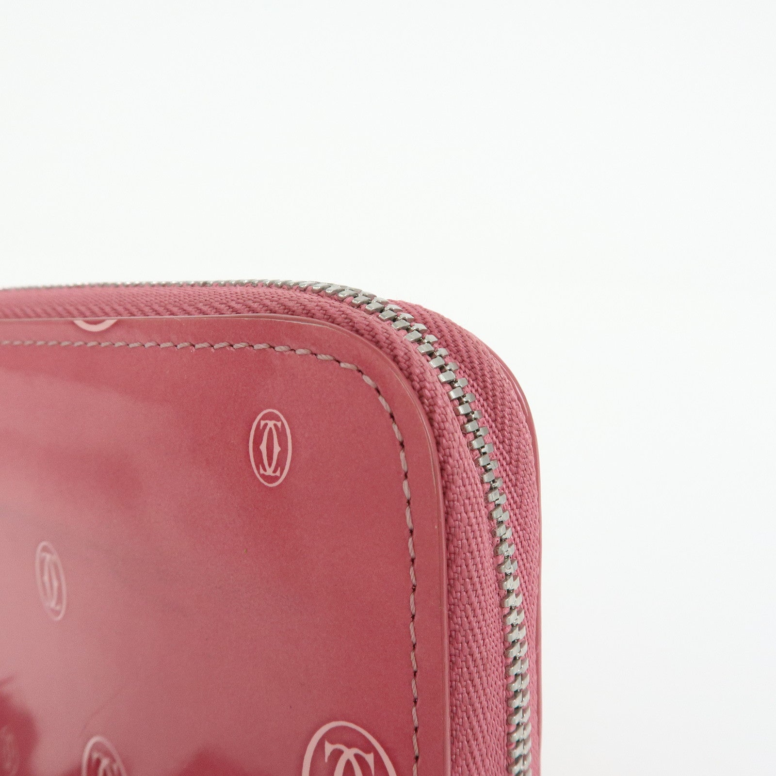 Cartier Happy Birthday Patent Leather Round Zippy Long Wallet Pink