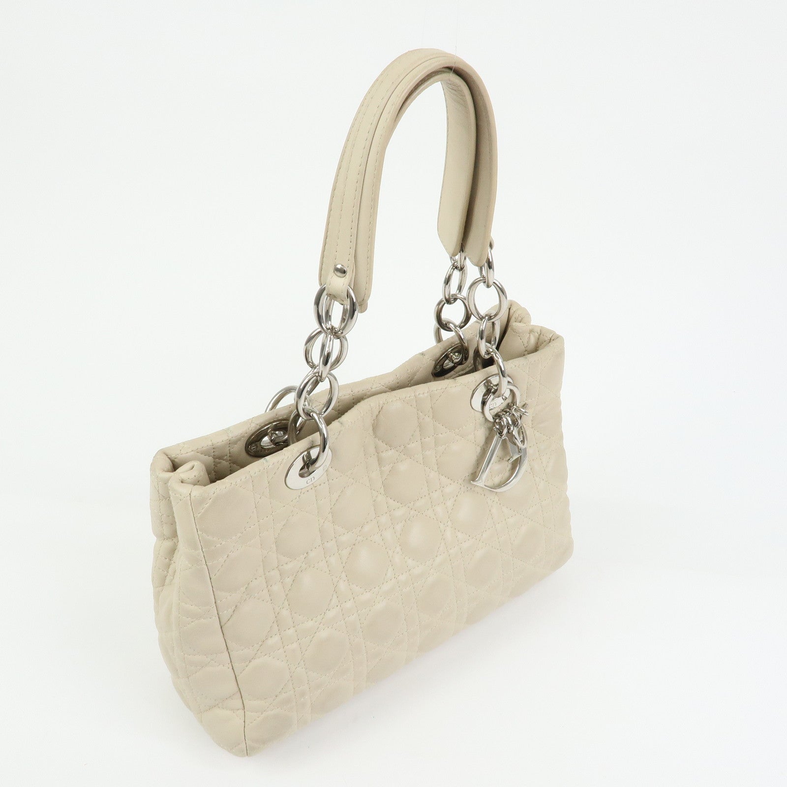 Christian Dior Lady Dior Cannage Lamb Skin Hand Bag Ivory