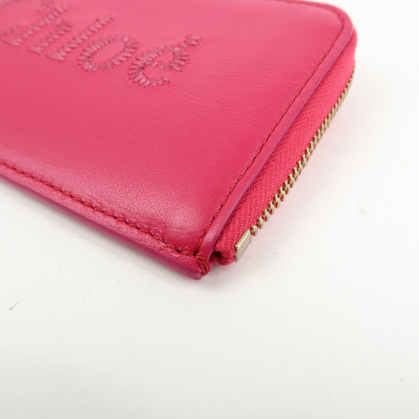 Chloe Logo Leather Card Case Key Case Pink