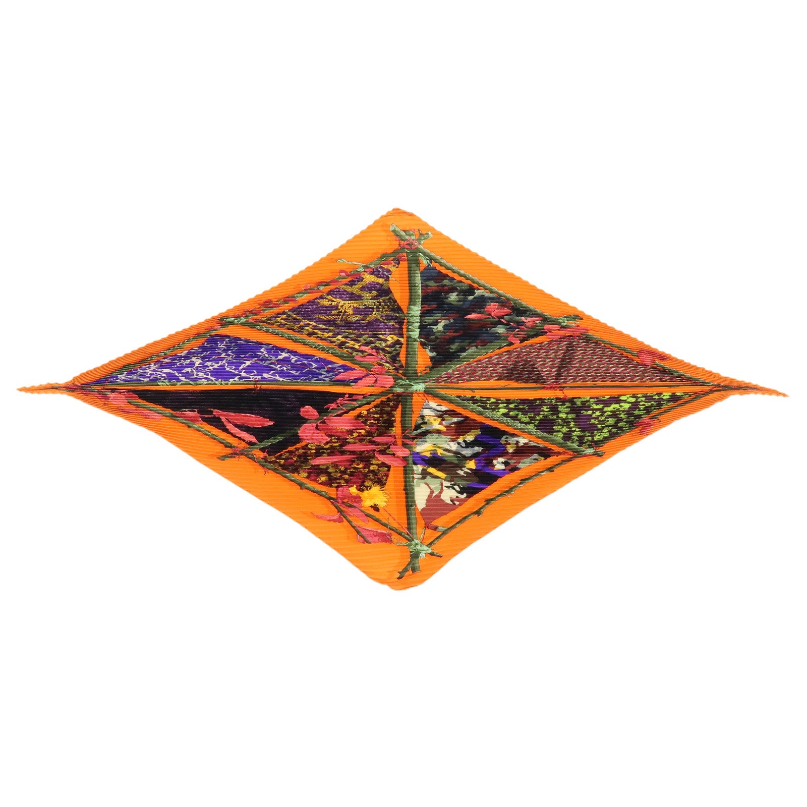 HERMES Pleated Carre 90 Silk 100% Scarf LE ROBINSON CHIC Orange Purple