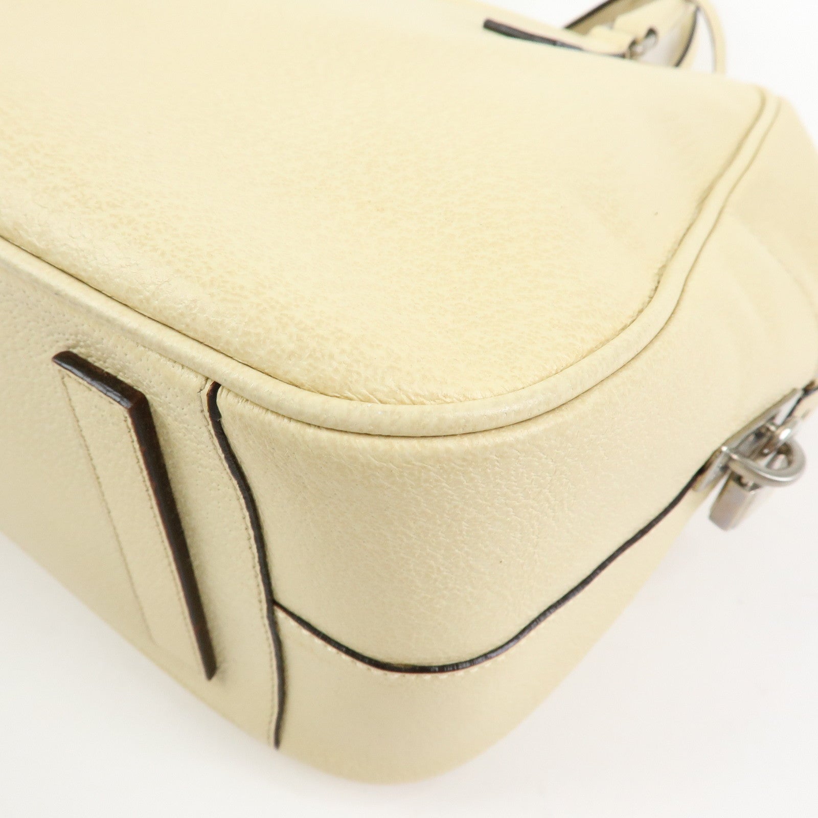 Prada Triangle Logo Leather Hand Bag Dome Bag Beige B11209