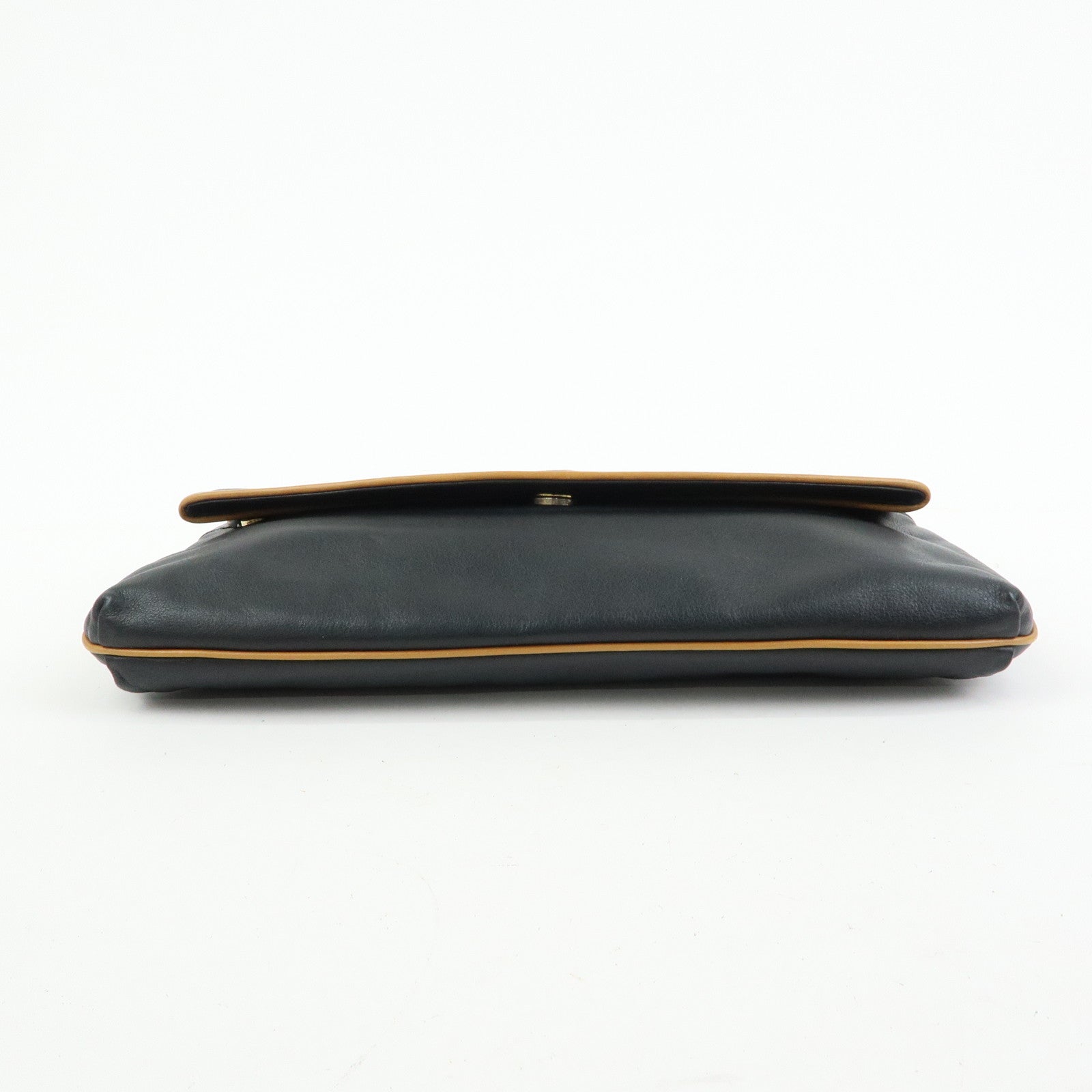 CELINE Macadam Leather Clutch Bag Flat Pouch Black