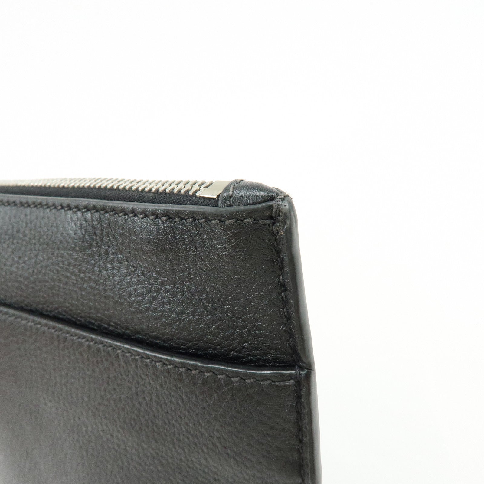 PRADA Triangle Logo Calf Leather Clutch Bag Flat Pouch Black 2VN013