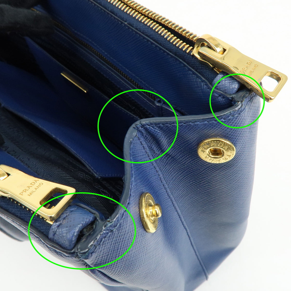 PRADA Galleria Triangle Log Saffiano Leather 2Way Hand Bag Blue BN2274