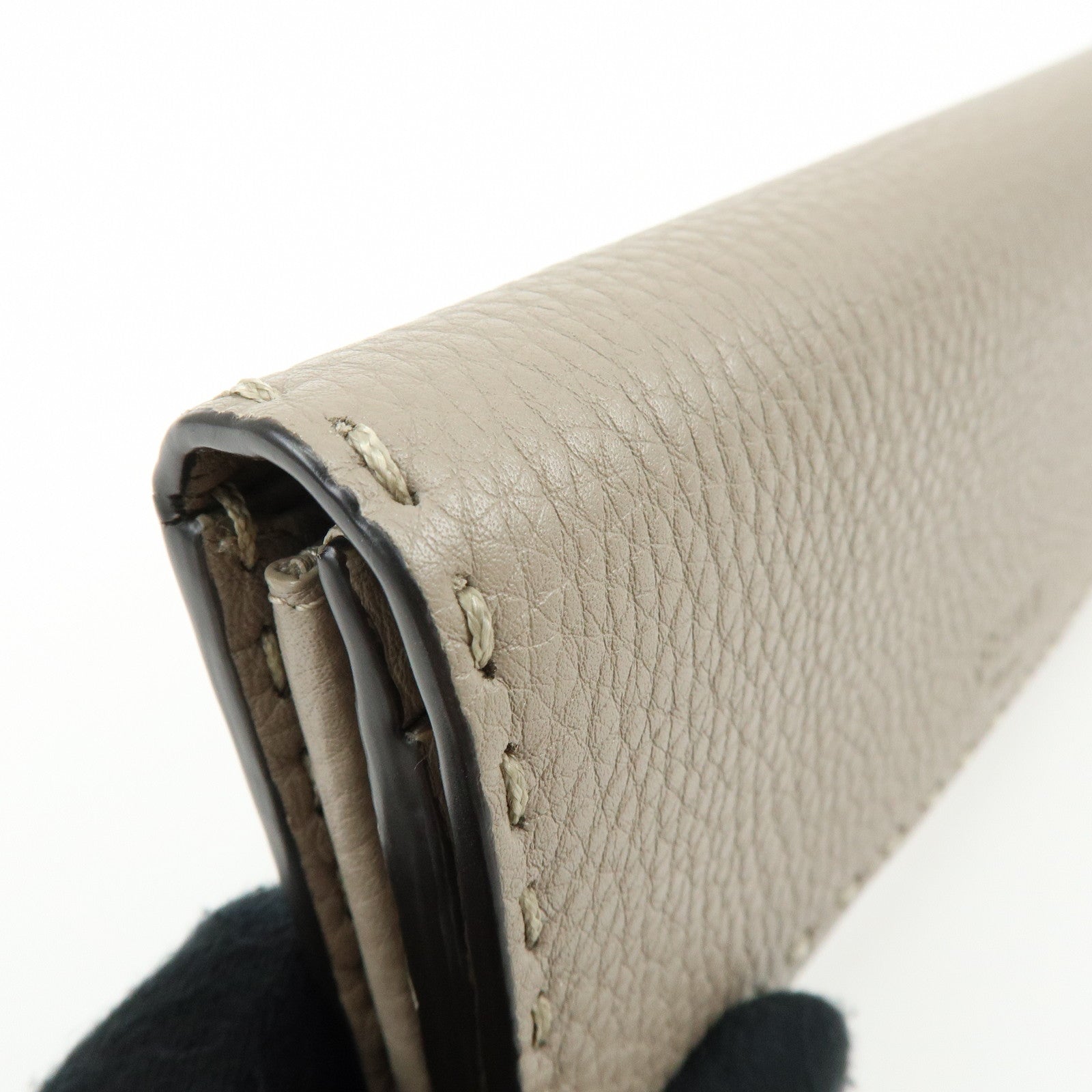 FENDI Selleria Leather Bi-fold Long Wallet Greige 8M0384