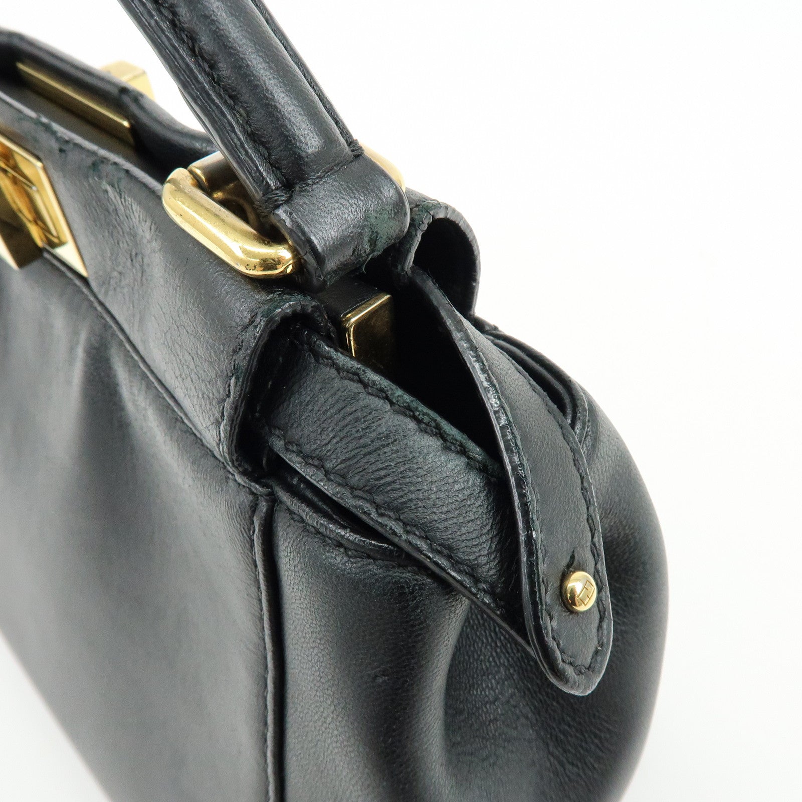 FENDI Peekaboo Mini Leather 2Way Shoulder Bag Hand Bag Black 8BN244