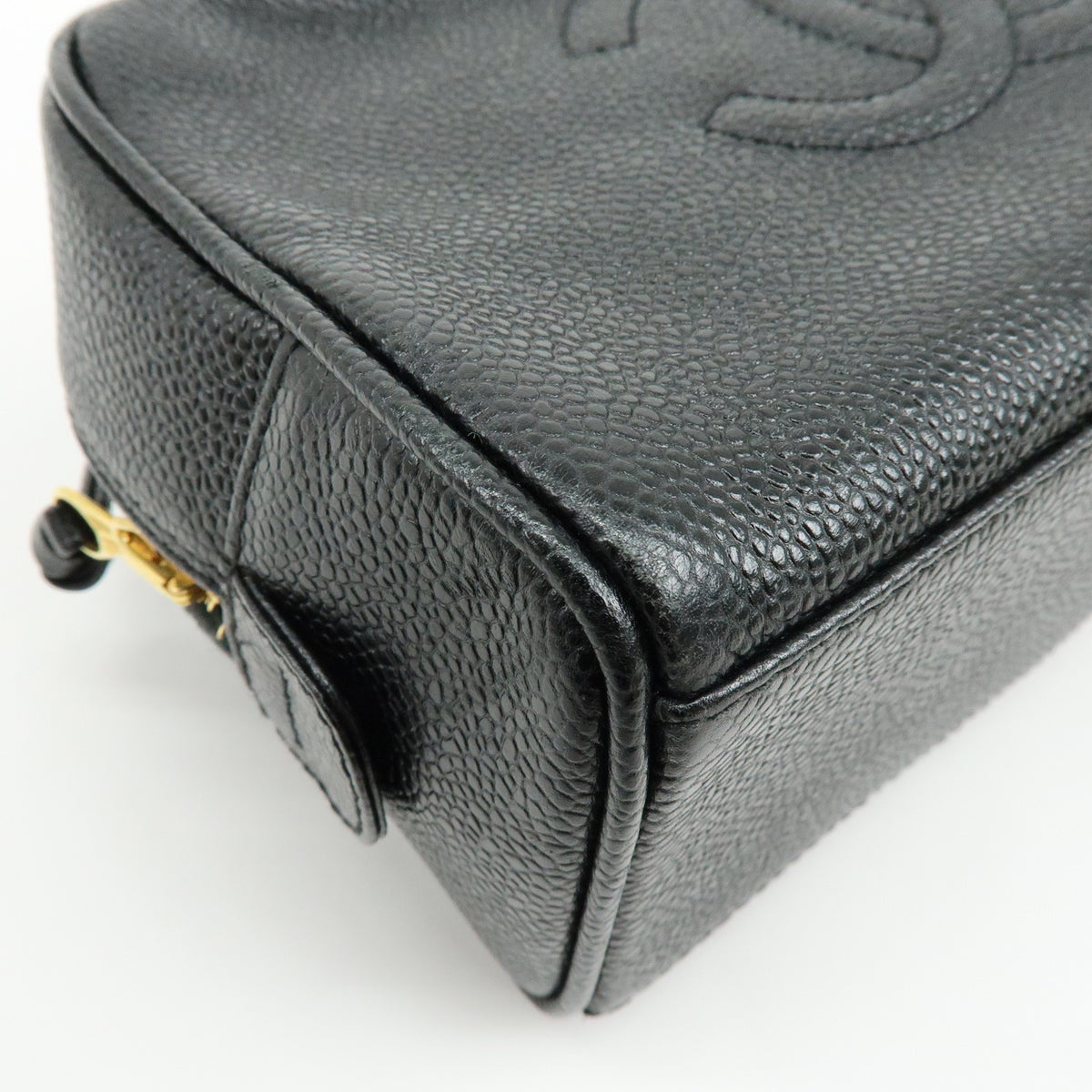 CHANEL COCO Mark Caviarskin Cosmetic Pouch Makeup Case Black