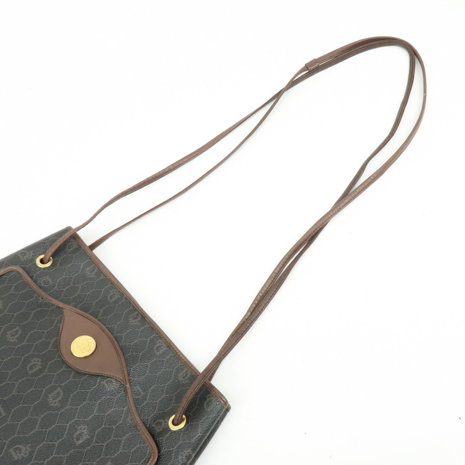 Christian Dior Honeycomb PVC Leather Shoulder Bag Brown Black