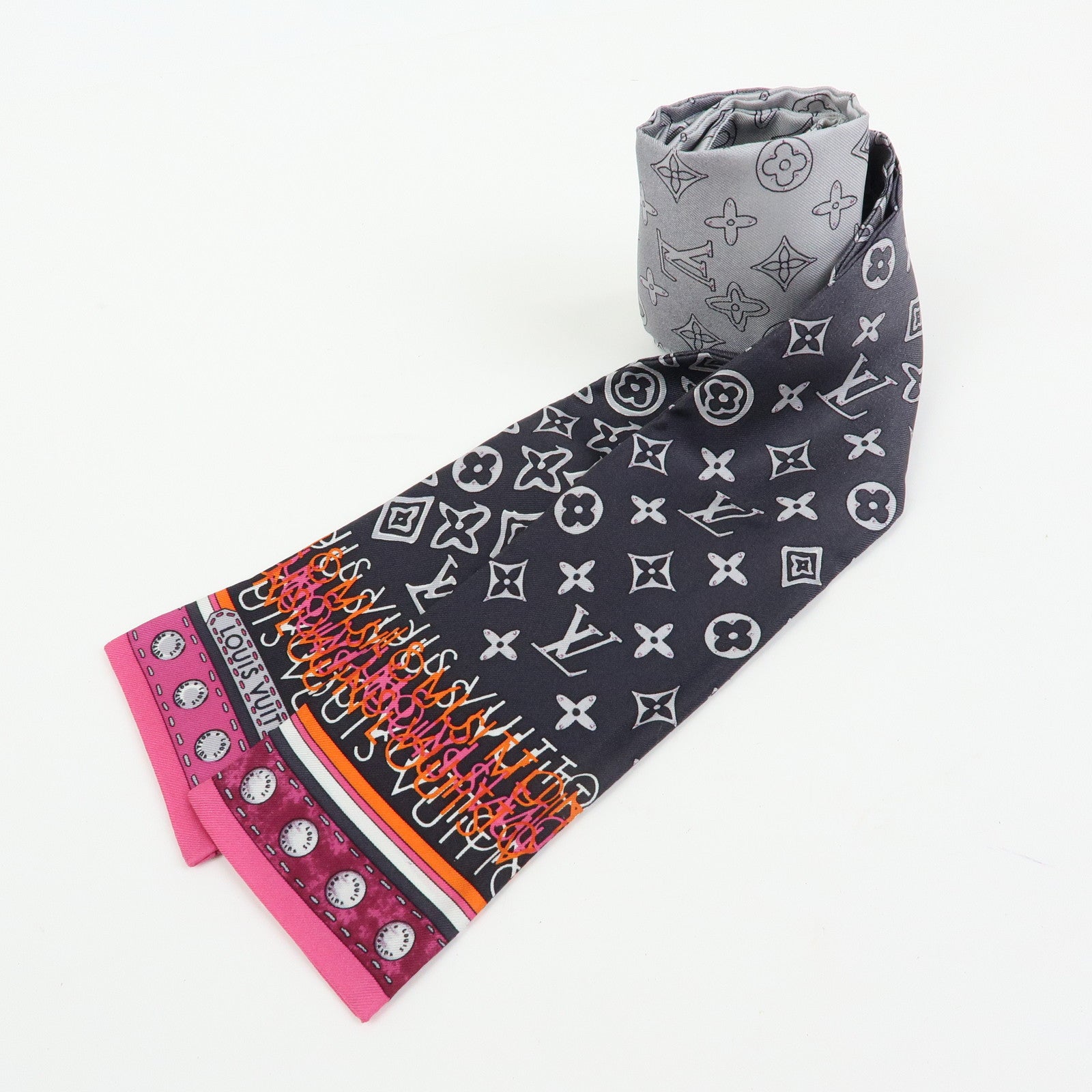 Louis Vuitton Silk 100% Monogram Map Bandeau Scarf Gray Pink Gradation