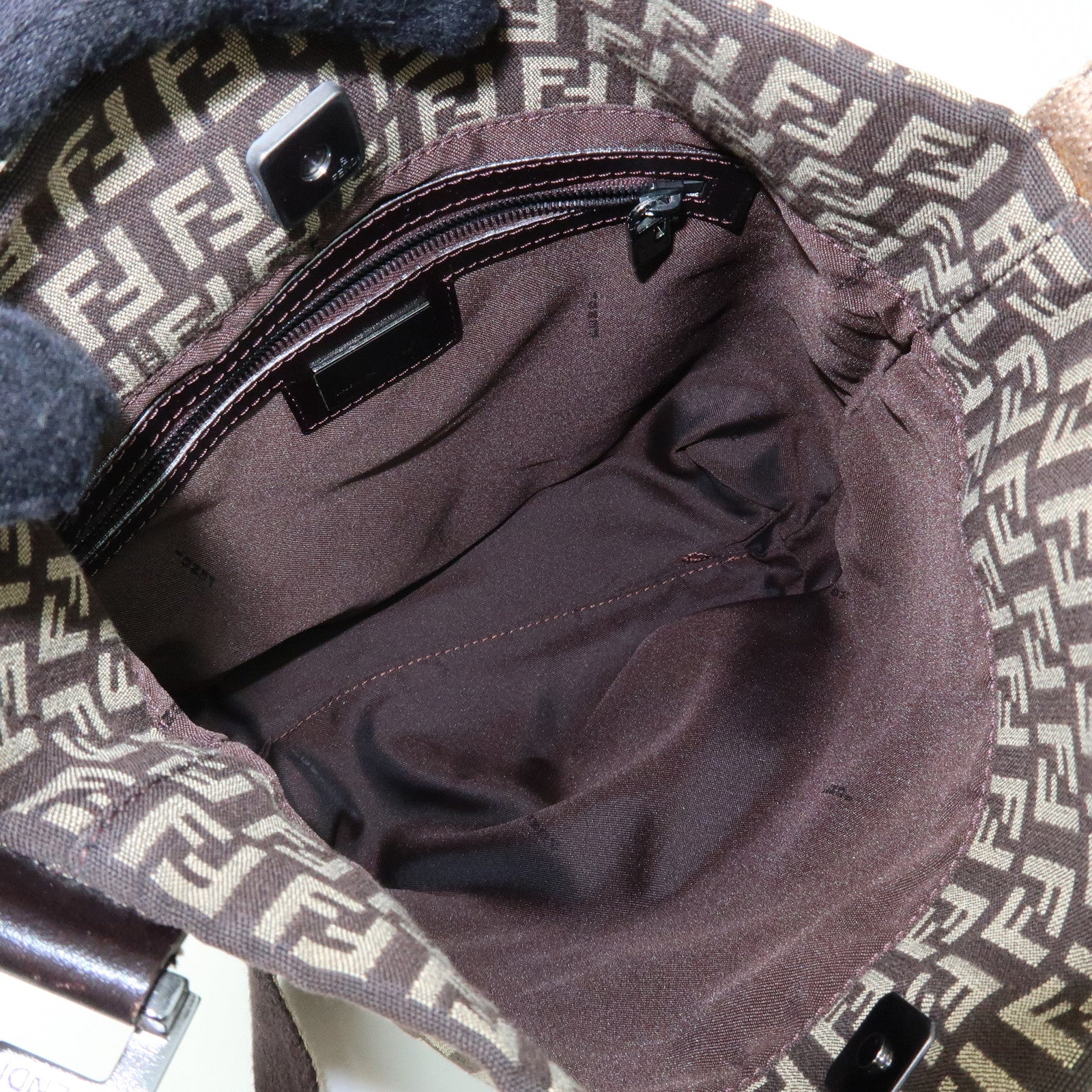 FENDI Zucchino Jacquard Canvas Leather Shoulder Bag Brown 8BR317