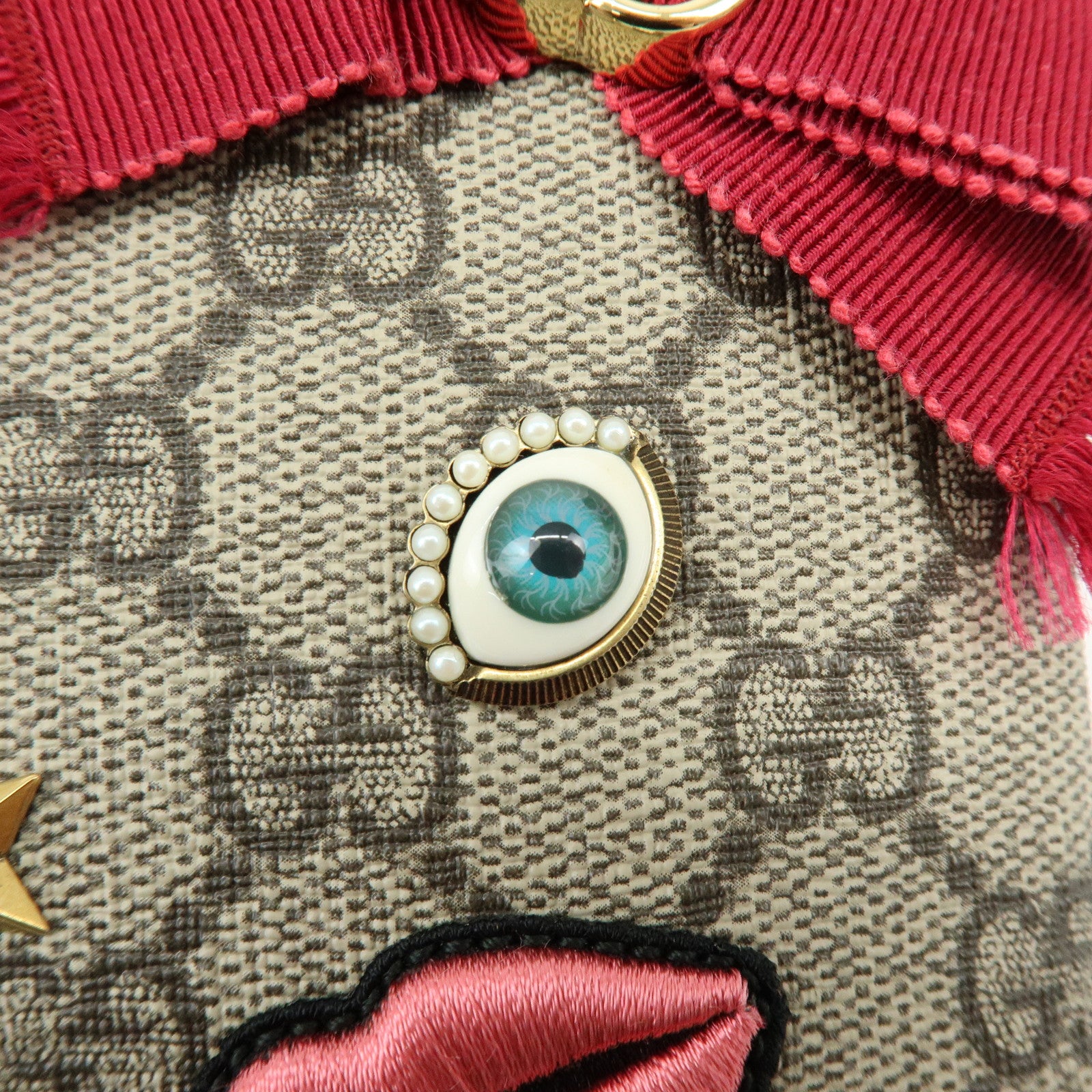 GUCCI Double G GG Supreme Leather Chain Shoulder Bag Ribbon Pink 431396