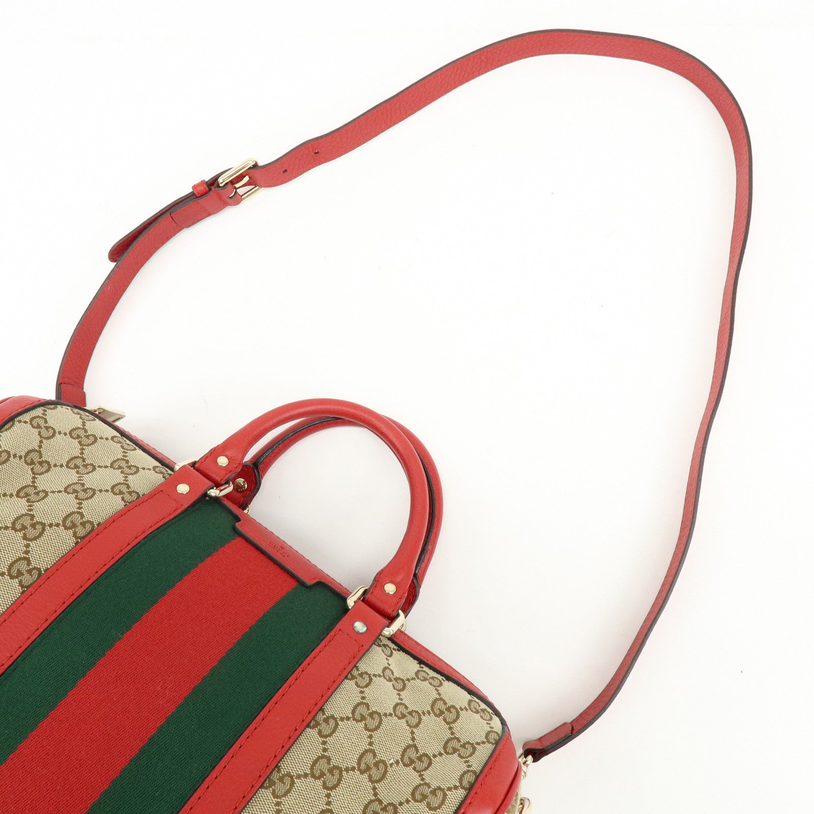 GUCCI Sherry GG Canvas Leather 2Way Bag Boston Bag Beige Red 247205