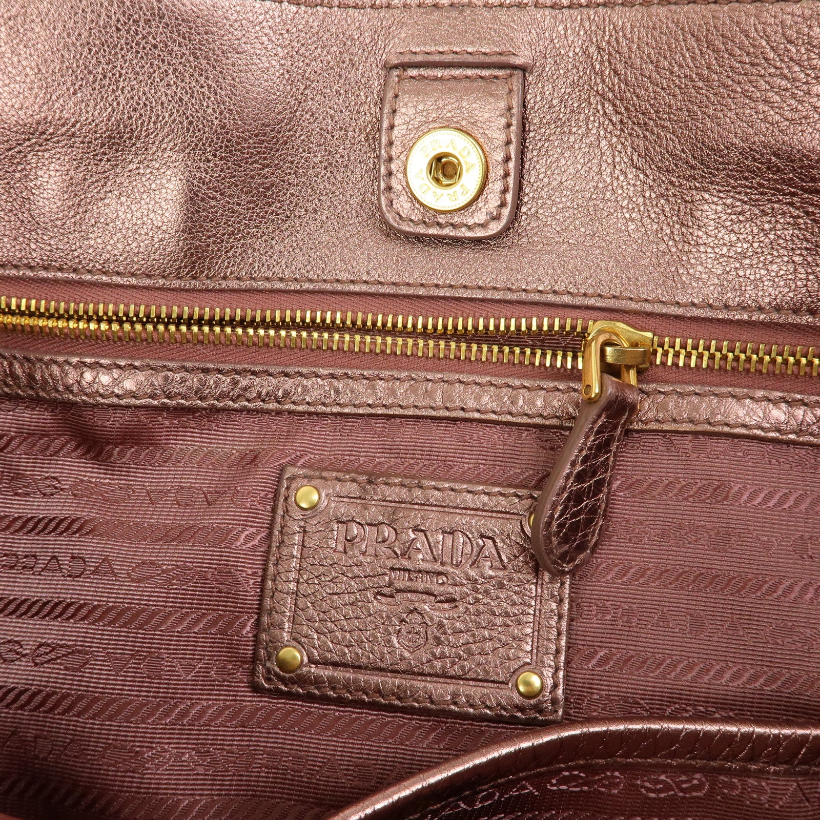 PRADA Vitello Daino Leather 2Way Tote Shoulder Bag Metallic Pink BN1713