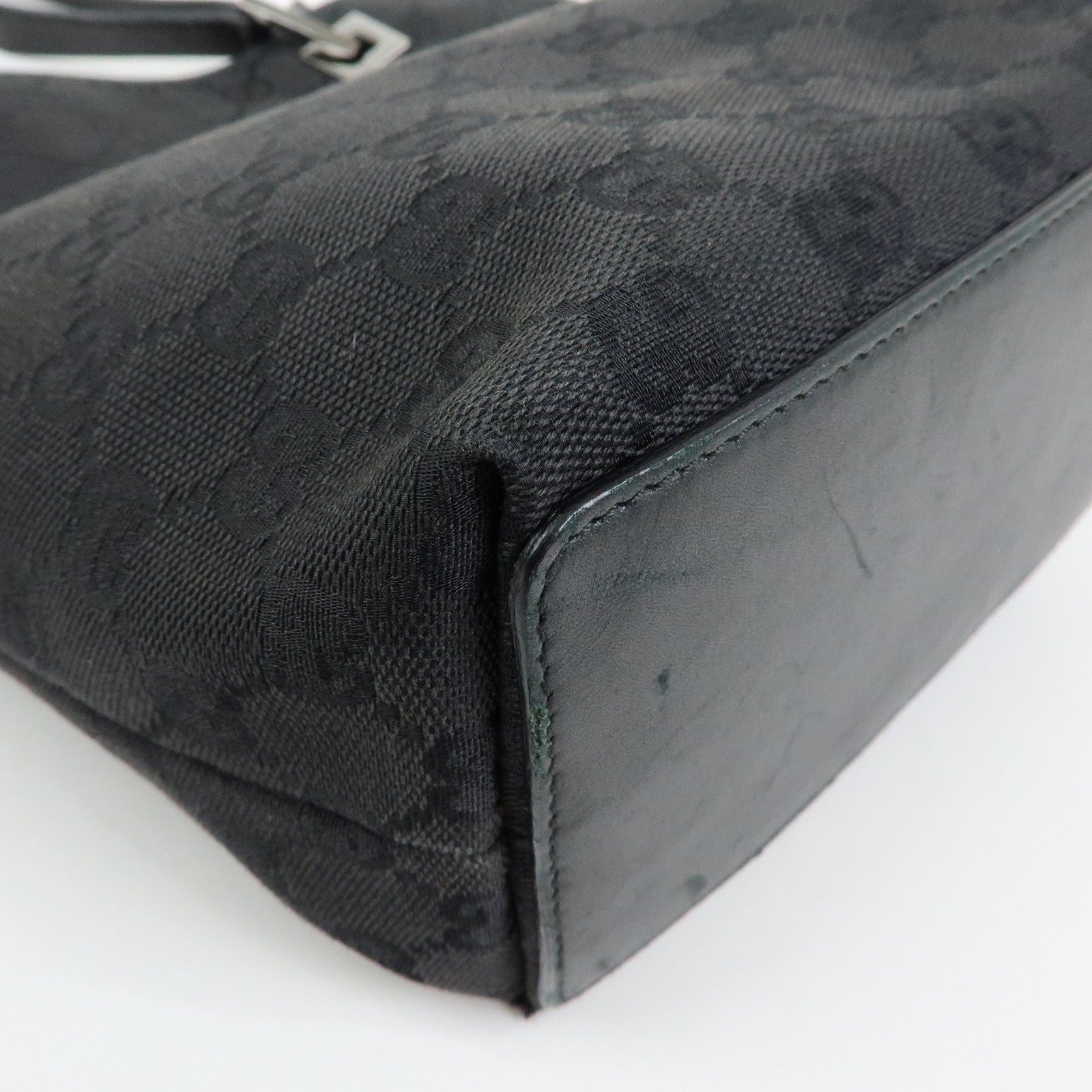 GUCCI GG Canvas Leather Tote Bag Hand Bag Shoulder Bag Black 31244