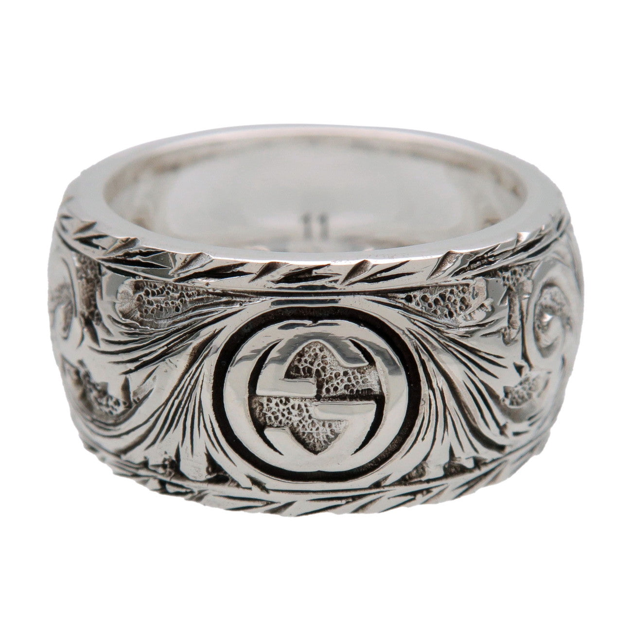GUCCI Interlocking G Tiger Head Arabesque Ring SV925 Silver #11 US5.5