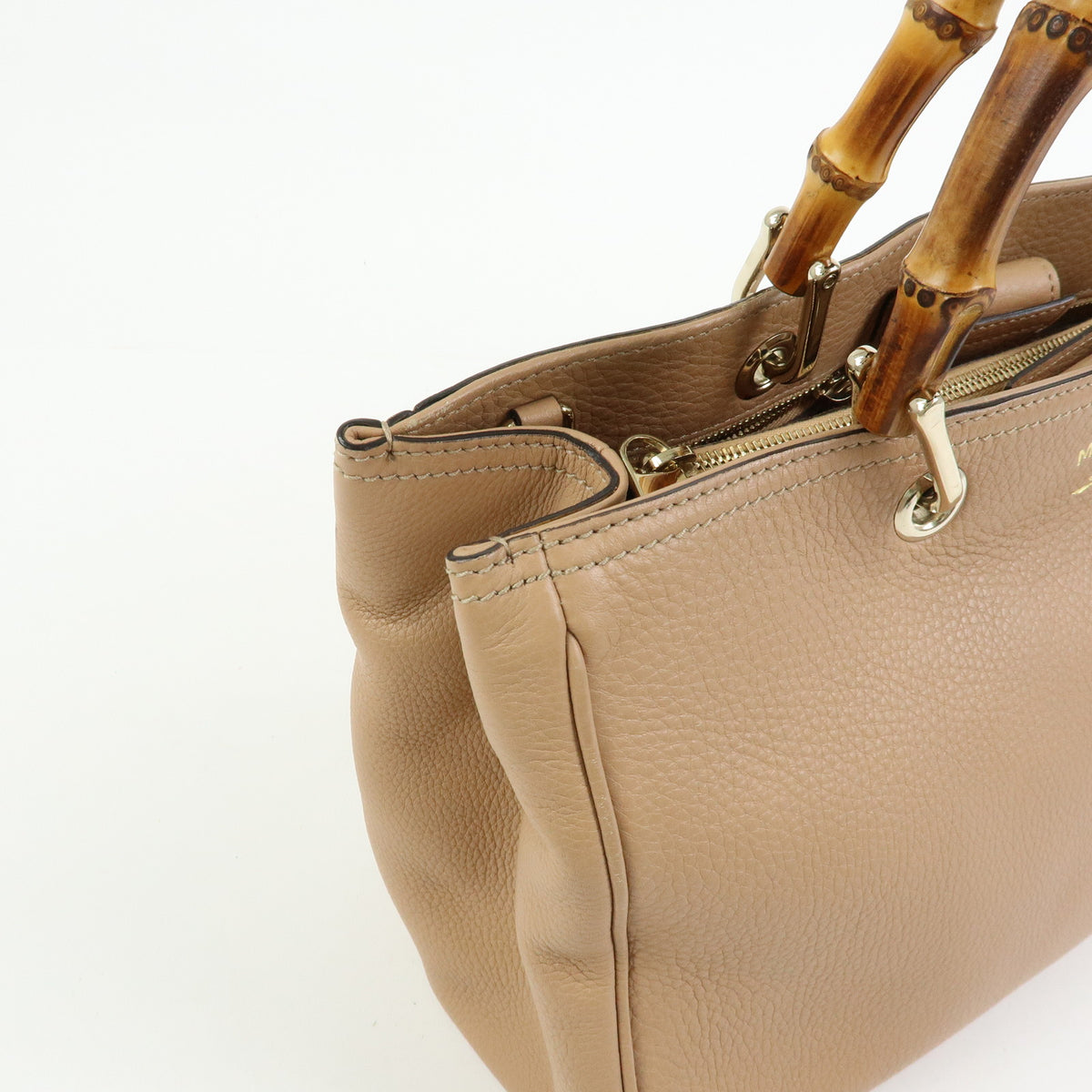 GUCCI Bamboo Shopper Medium 2Way Bag Shoulder Bag Hand Bag Beige 323660
