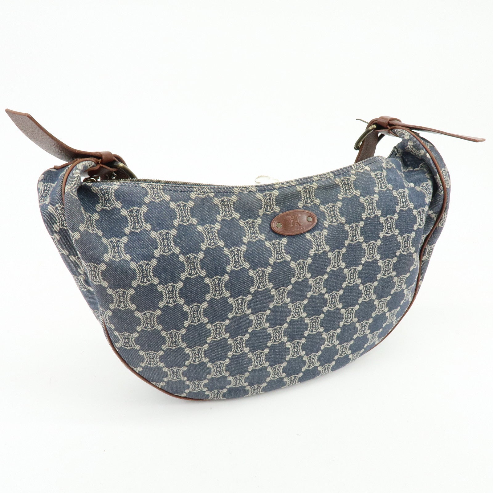 CELINE Macadam Denim Leather Shoulder Crossbody Bag Indigo Blue Brown
