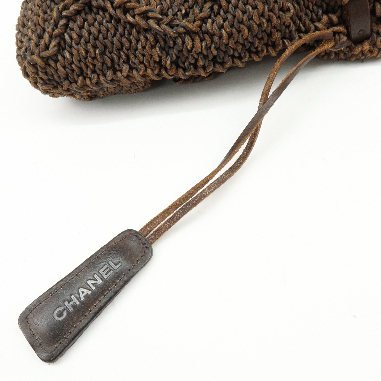 CHANEL Braided Leather Drawstring Shoulder Bag Brown