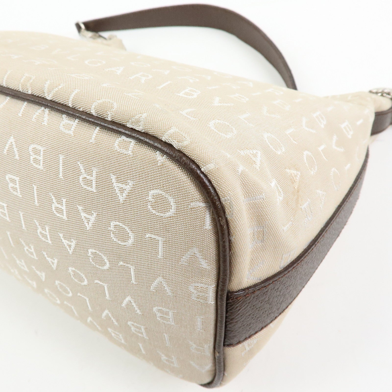 BVLGARI Logo Mania Canvas Shoulder Bag Hand Bag Beige