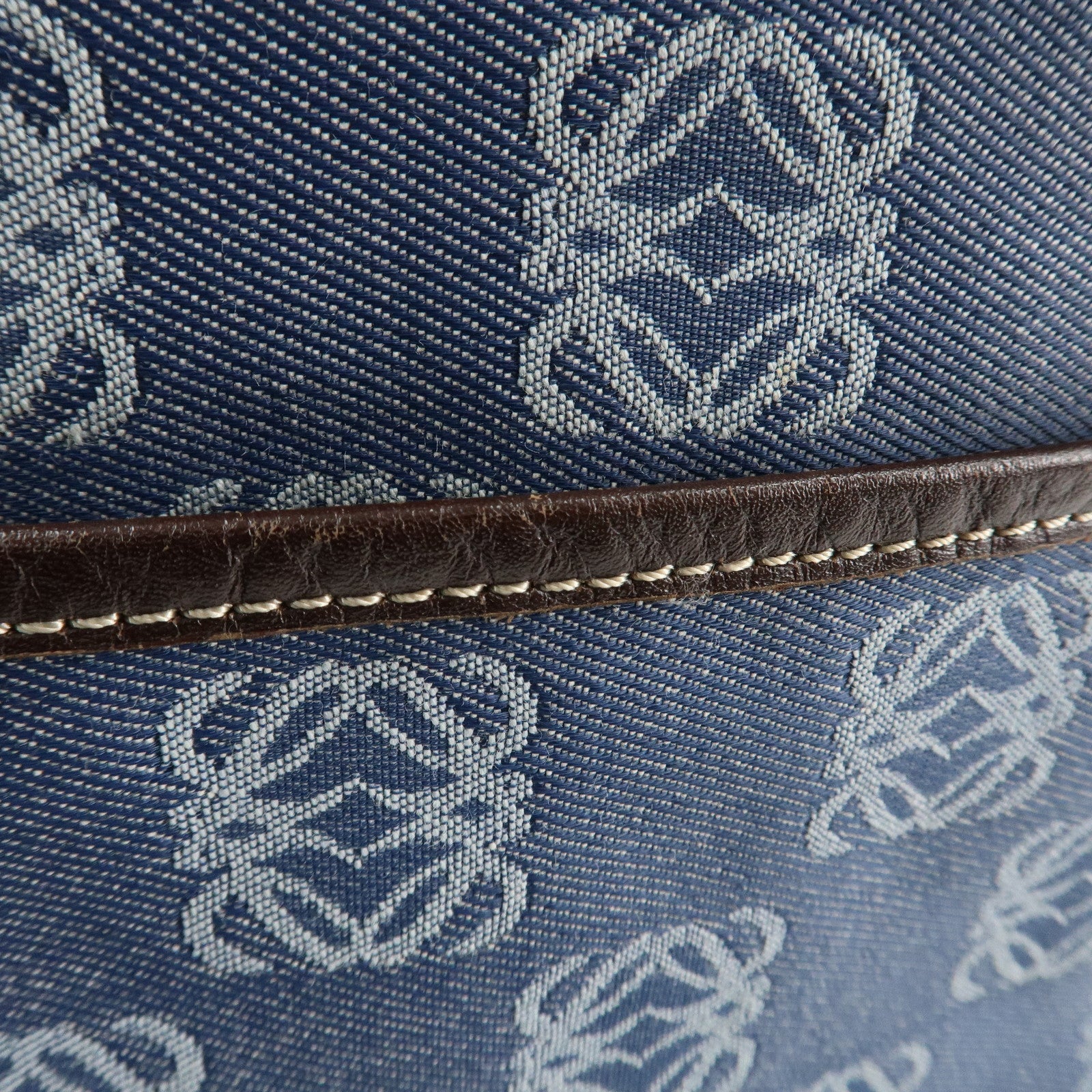 LOEWE Repeat Anagram Canvas Leather Shoulder Bag Crossbody Bag Blue Used