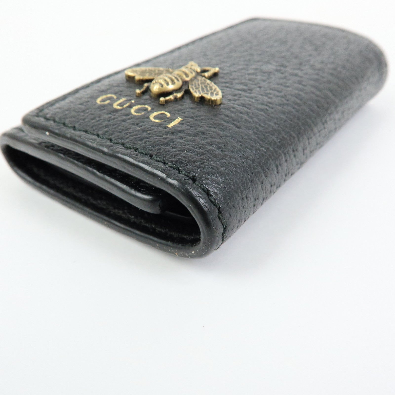 GUCCI Animalier Bee Leather 6 Ring Key Case Key Holder Black 523683