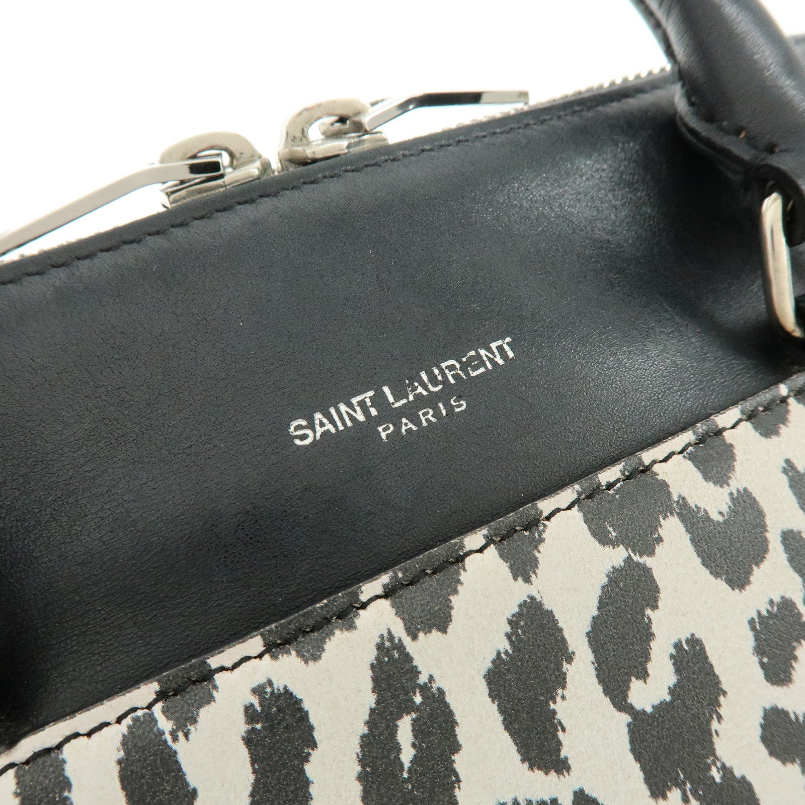 SAINT LAURENT PARIS Baby Duffle Leather 2Way Bag Leopard Black 330958