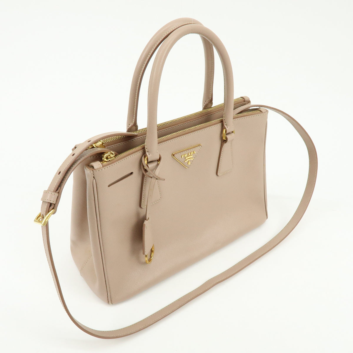 PRADA Triangle Logo Galleria Saffiano Leather 2Way Bag Beige BN1801