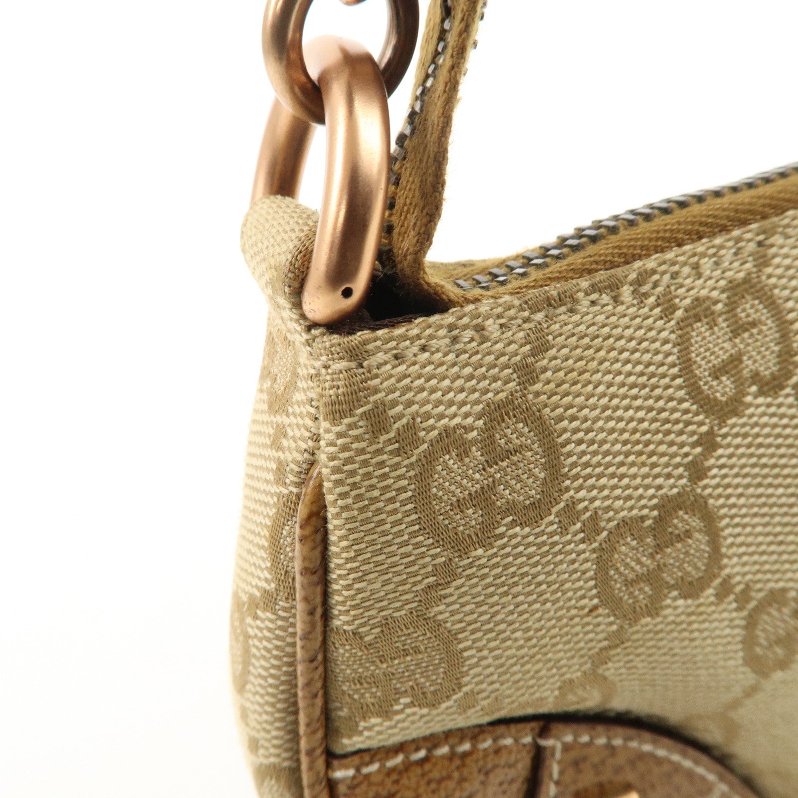 GUCCI GG Canvas Leather Chain Hand Bag Pouch Beige Brown 120940 Used