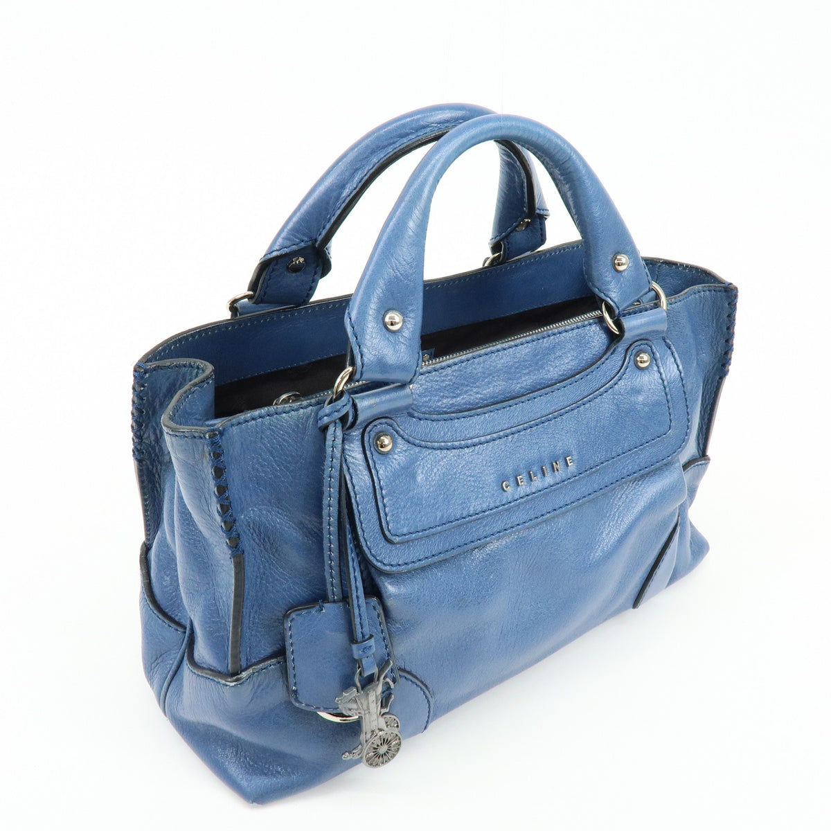 CELINE Logo Leather Boogie Bag Hand Bag Horse Bag Charm Blue