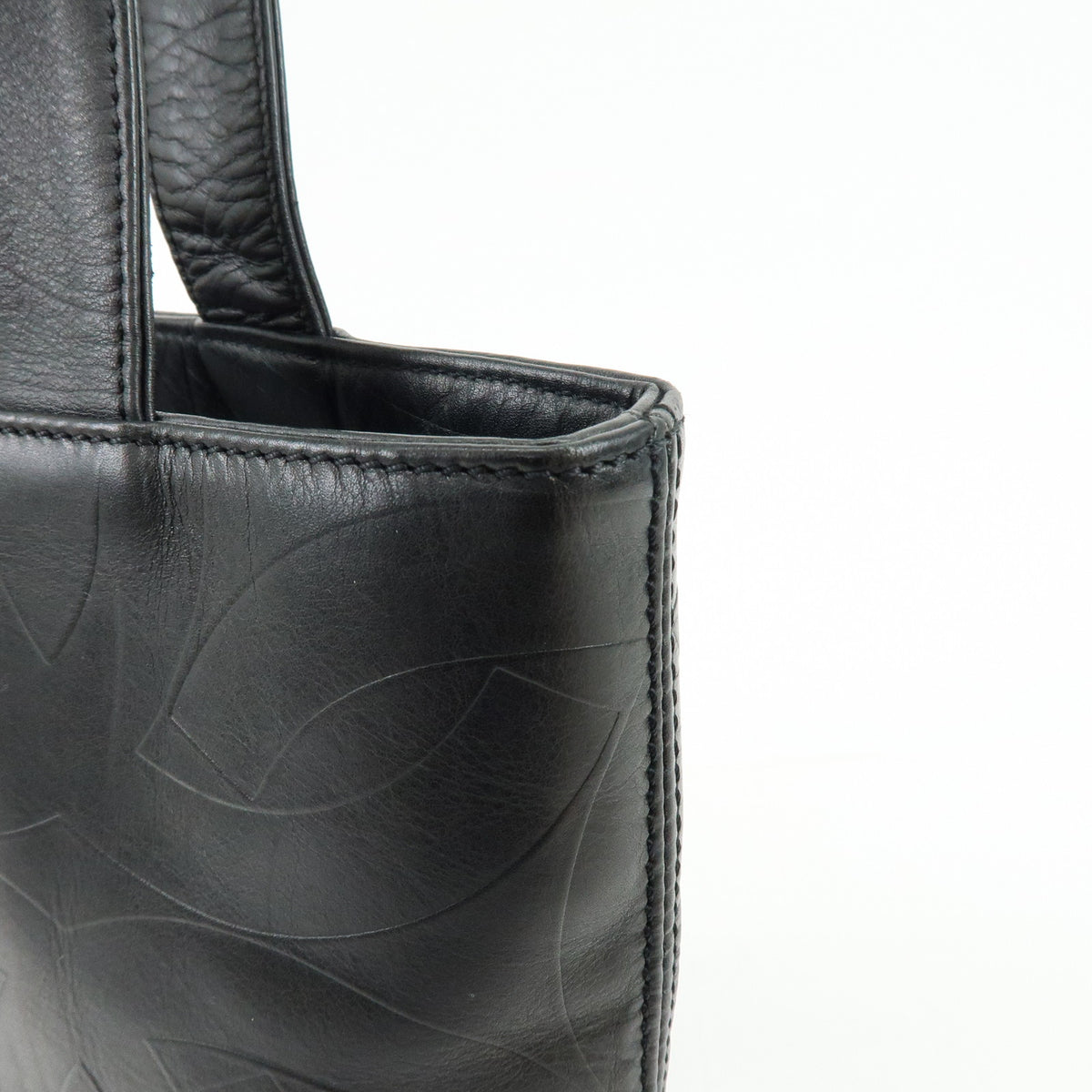 CHANEL COCO Mark Lamb Skin Tote Bag Shoulder Bag Black