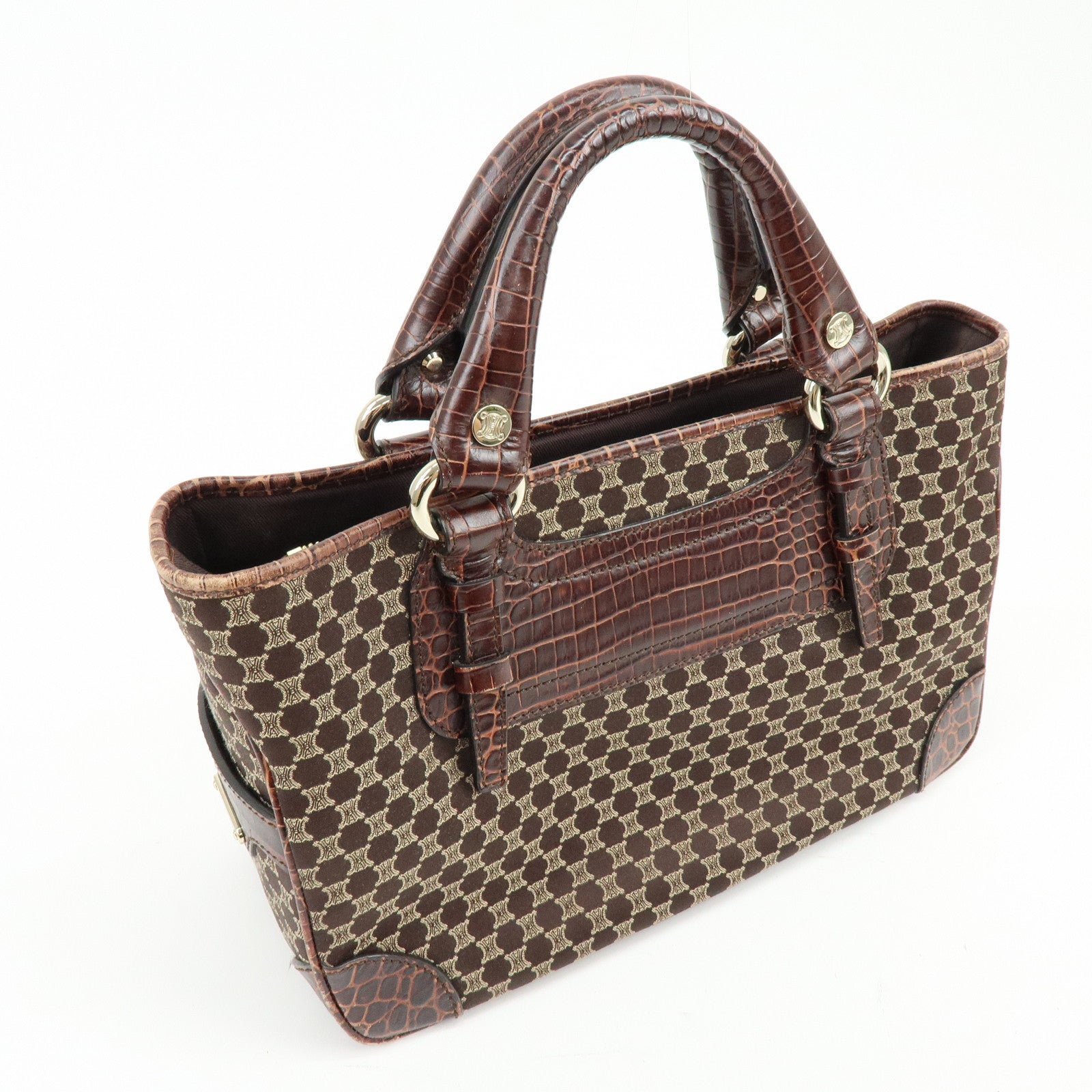 CELINE Macadam Boogie Bag Embossed Leather Canvas Hand Bag Brown