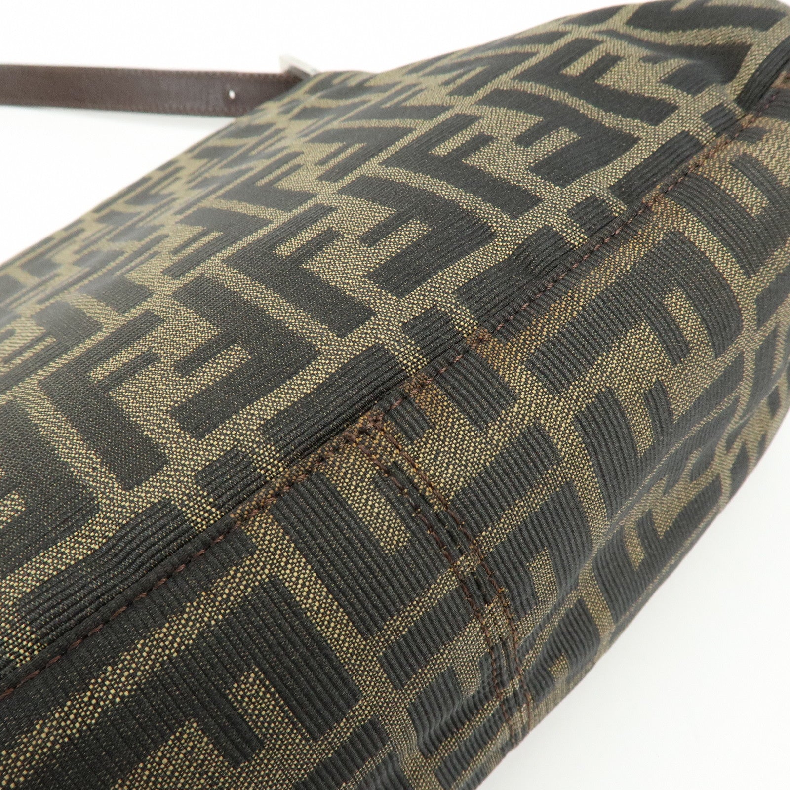 FENDI Mamma Baguette Jacquard Canvas Leather Shoulder Bag Brown 26325