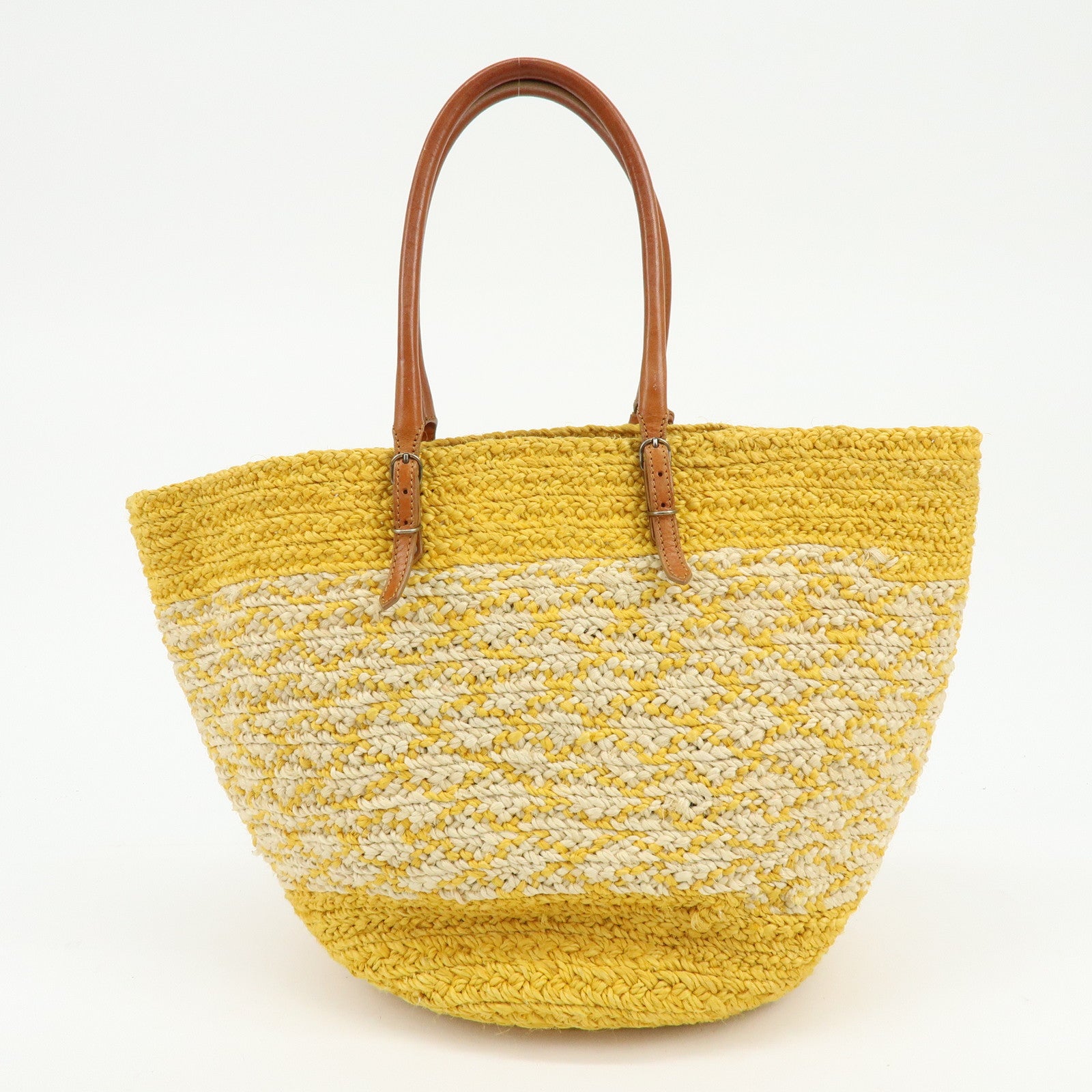 BALENCIAGA Raffia Leather Panier Tote Bag Yellow Natural 286370
