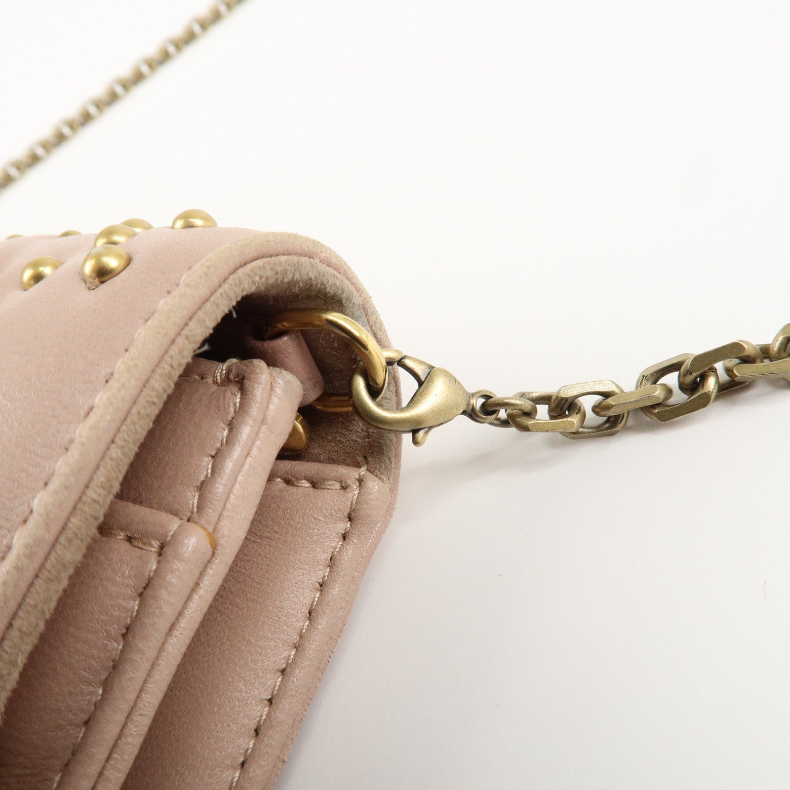 Christian Dior Addict Studs Leather Chain Shoulder Bag Hand Bag Beige Used