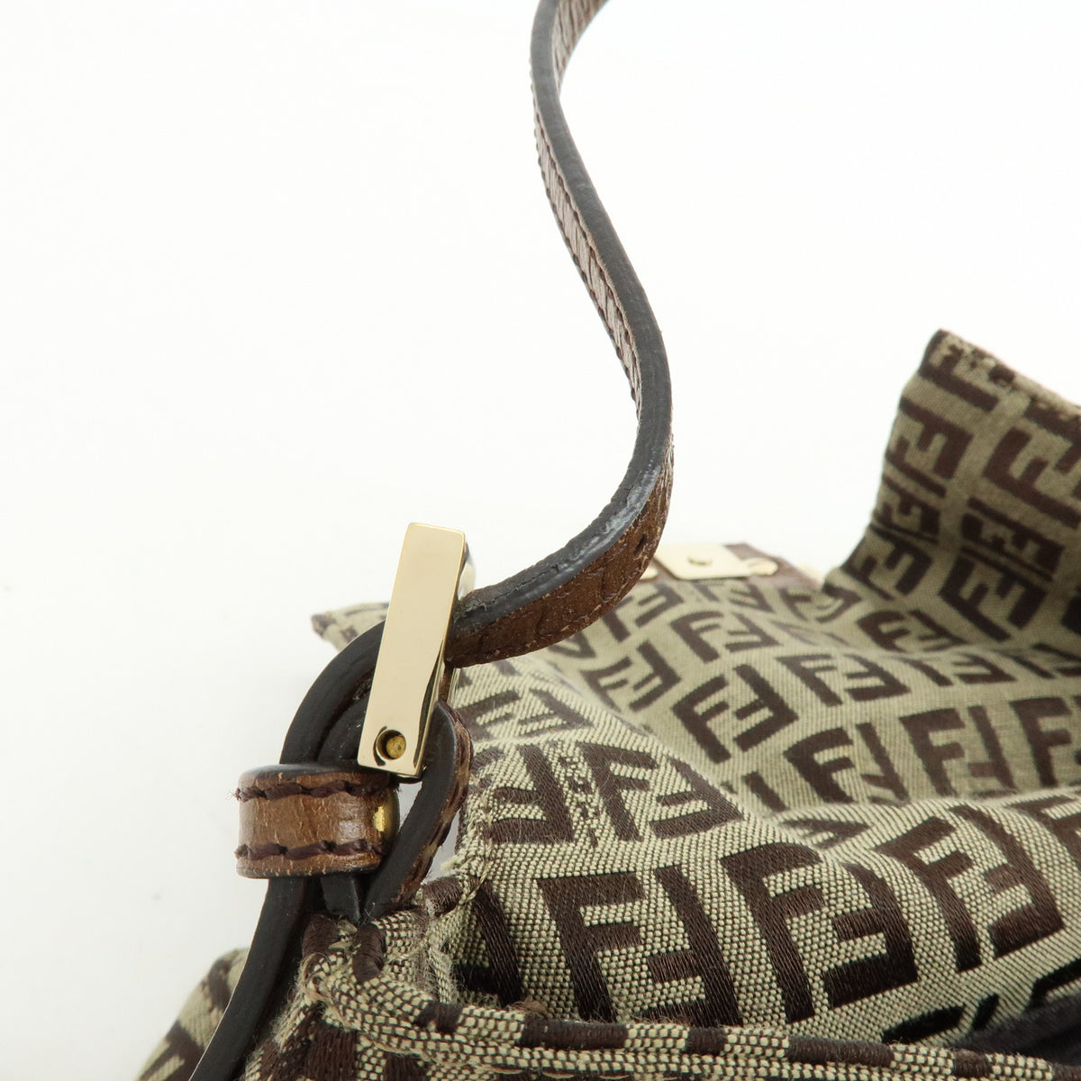 FENDI Mini Mamma Baguette Zucchino Canvas Leather Shoulder Bag 8BR180