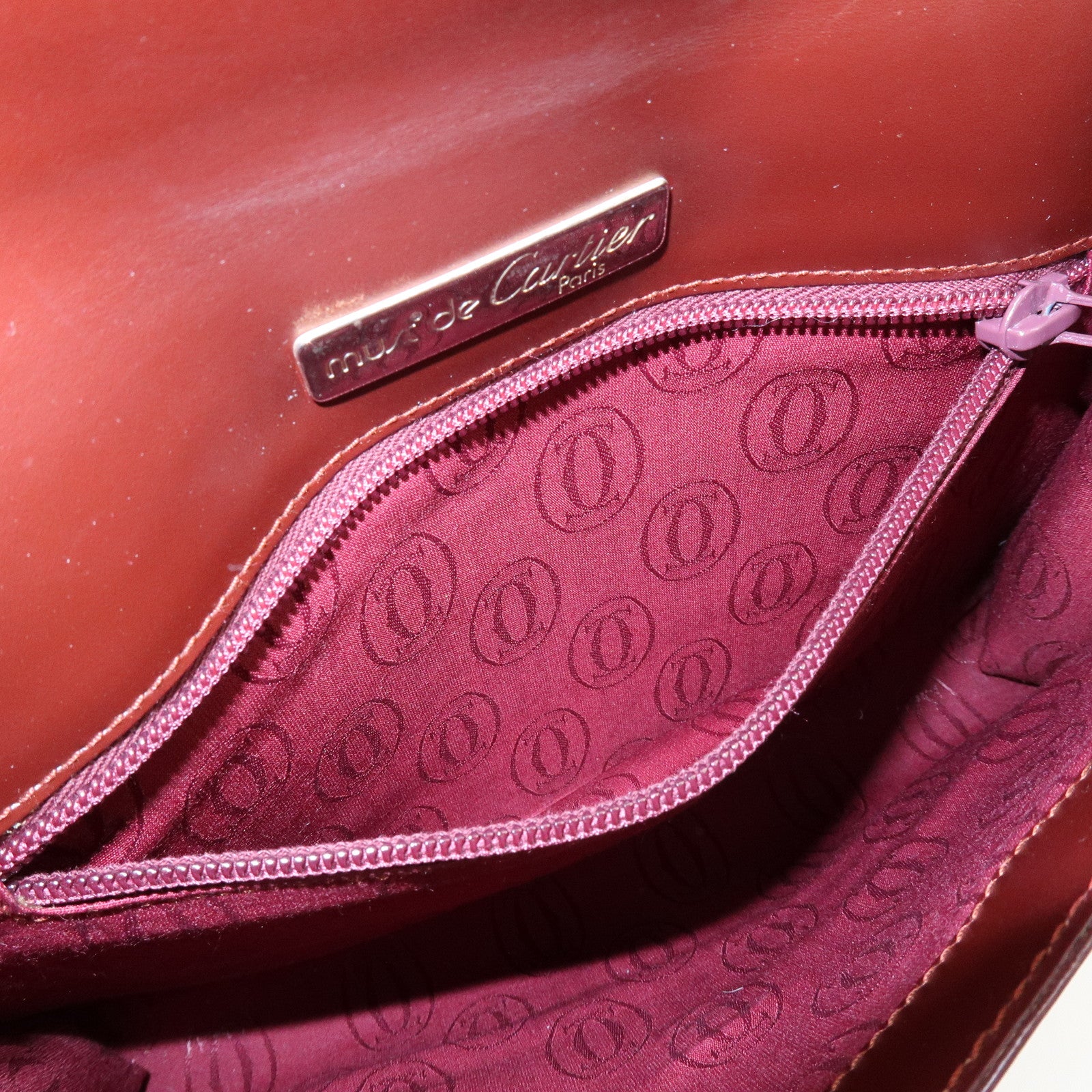 Cartier Must de Cartier Leather Clutch Bag Flat Pouch Bordeaux