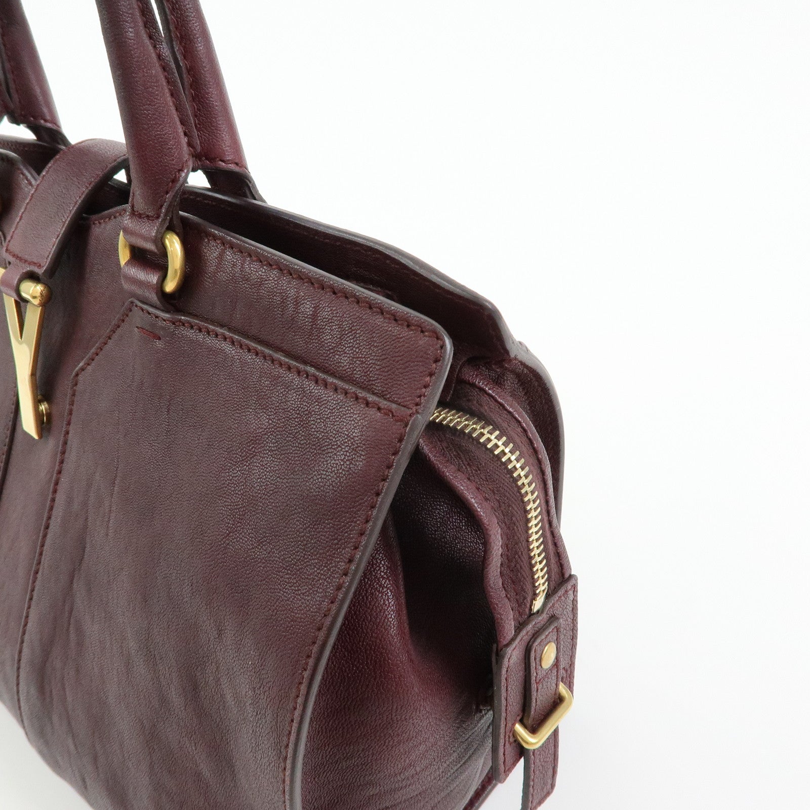 SAINT LAURENT PARIS Y Line Cabas Chyc Leather 2Way Bag Purple Brown