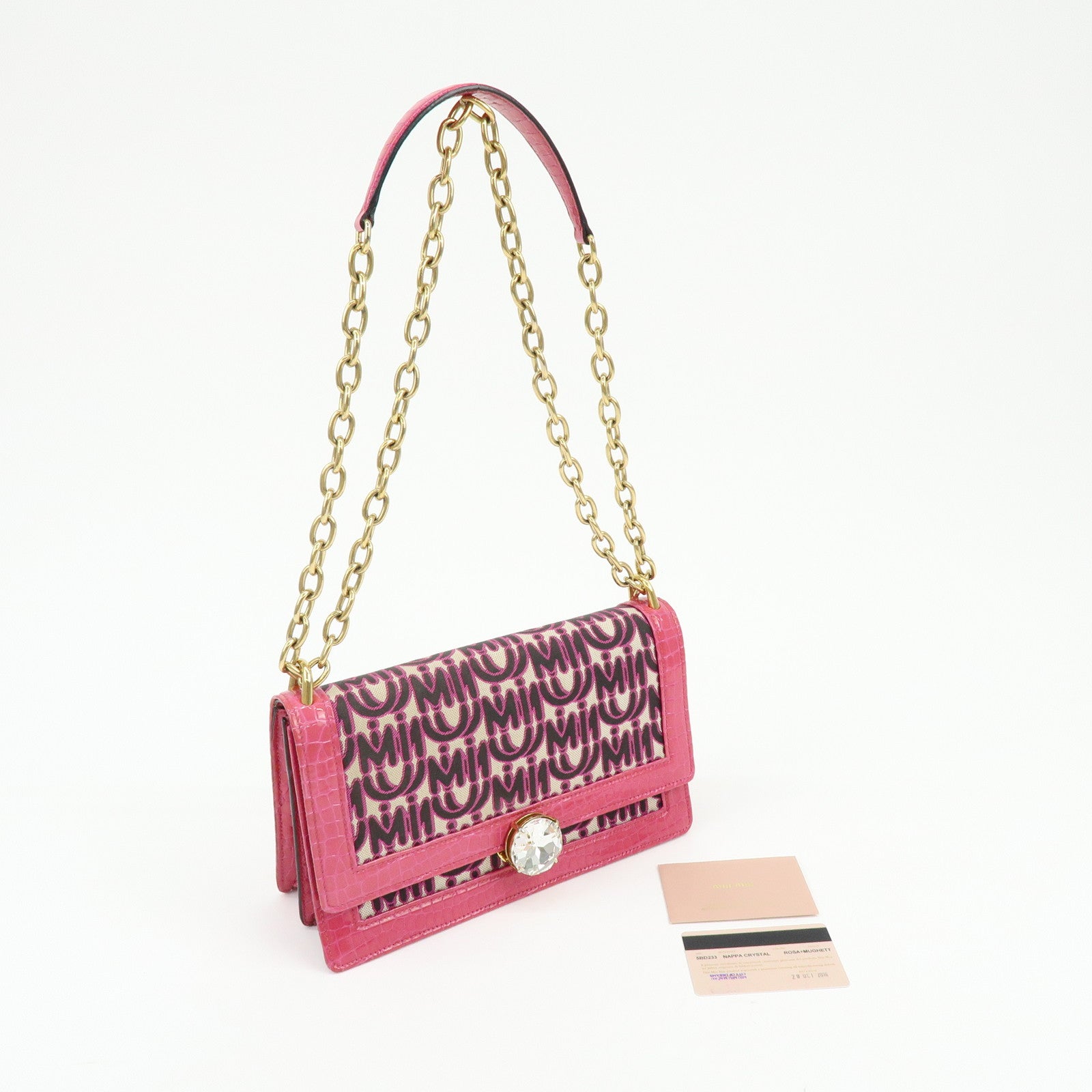 MIU MIU Jacquard Embossed Leather 2Way Hand Shoulder Bag Pink 5BD233